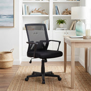 Skye black office chair showing a mid-back mesh chair in a bright home office