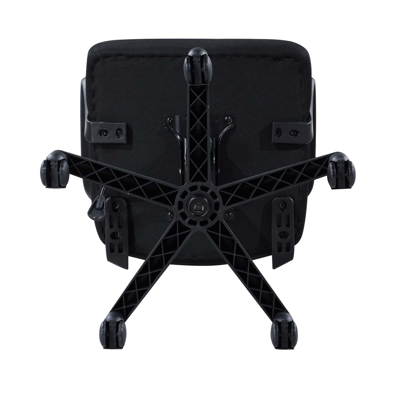 Skye black office chair showing underside and back view isolated product image on white background