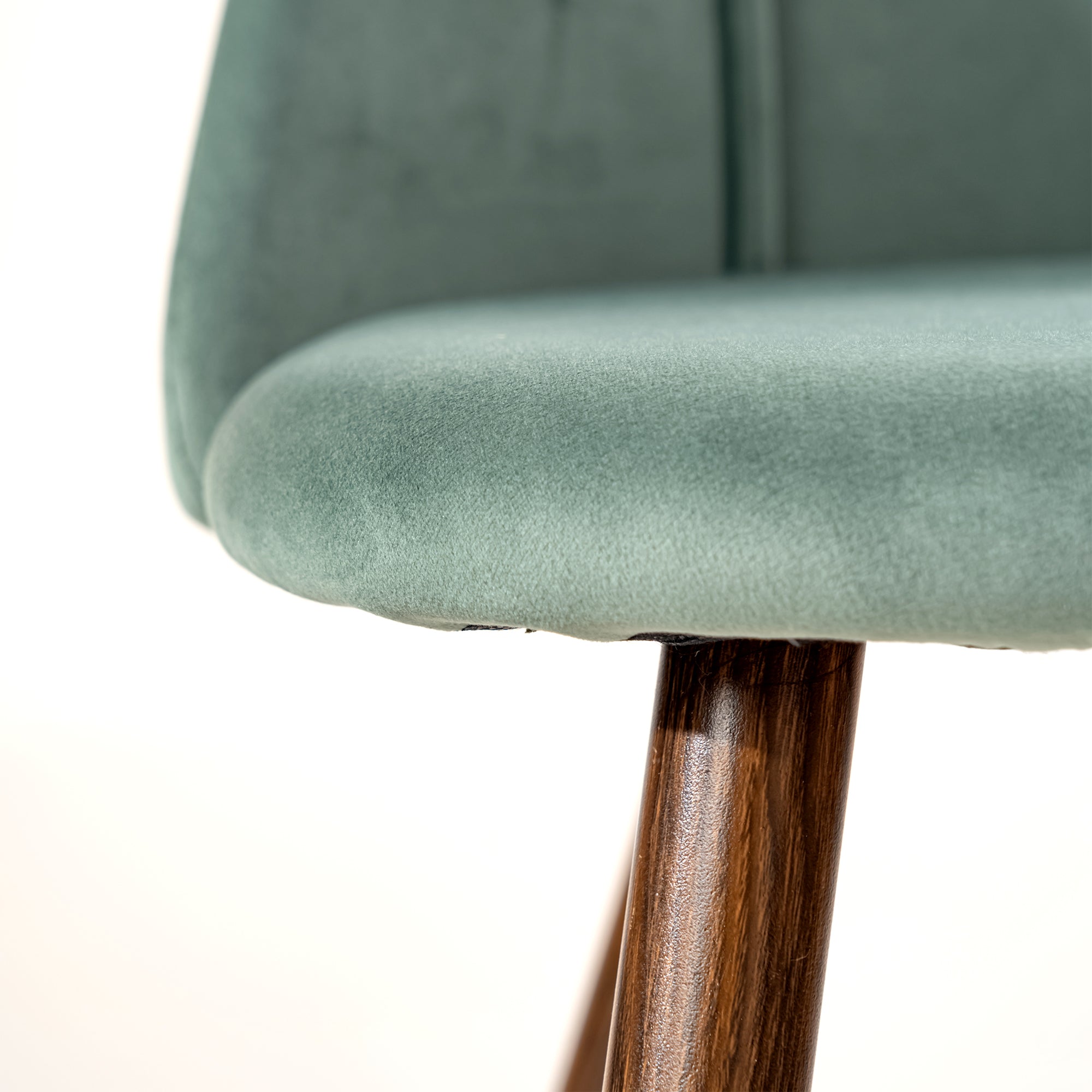 Smeg cactus green upholstered dining chair showing padded seat edge detail