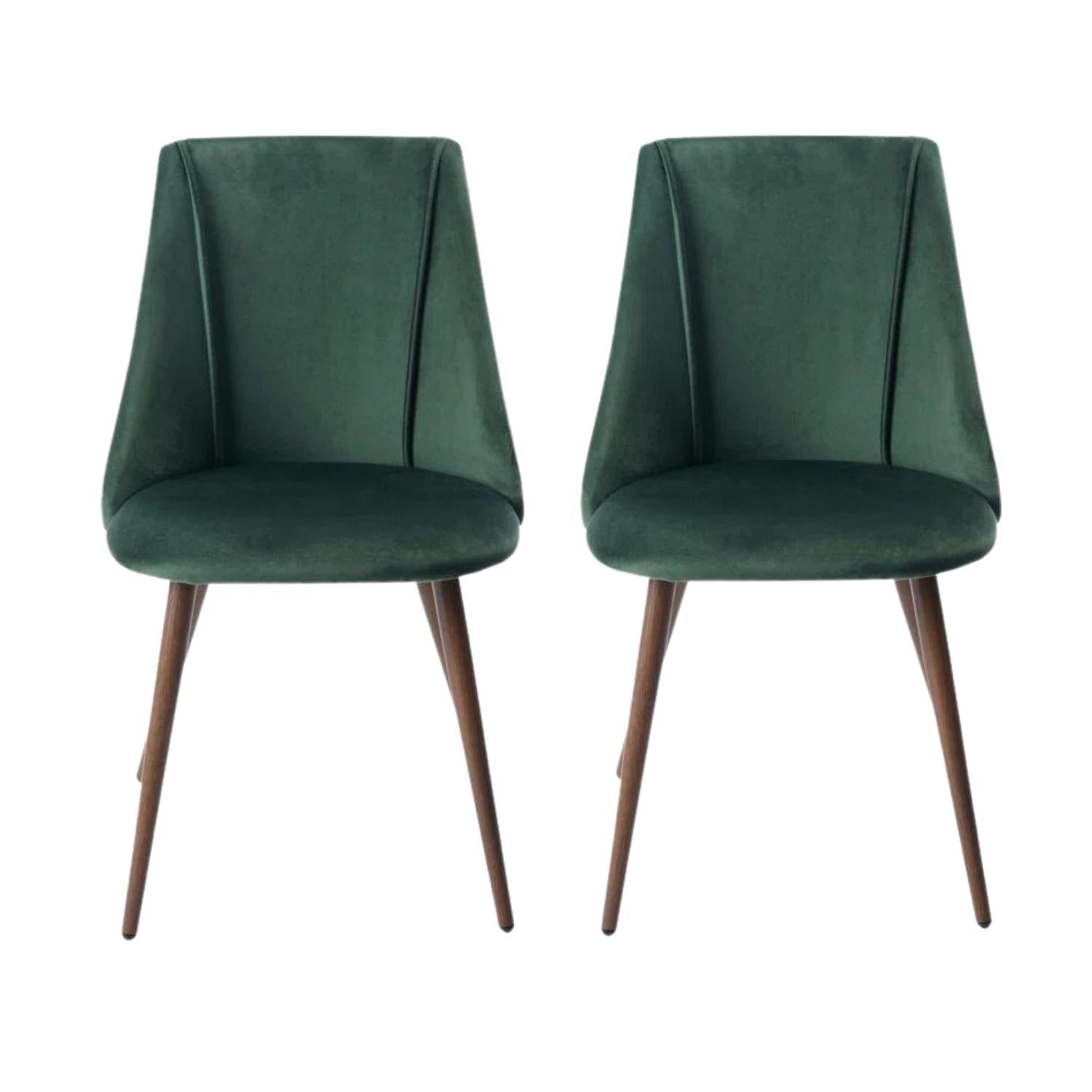 Smeg dark green upholstered dining chairs set of 2 front view on white background