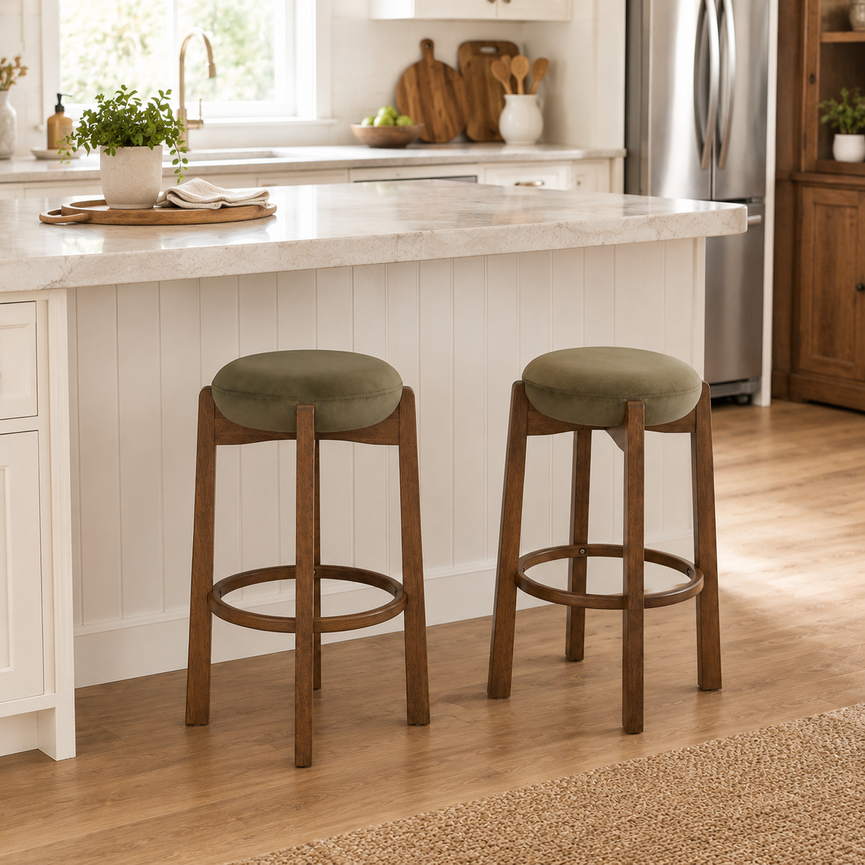 Soave 30" Solid Rubberwood Backless Upholstered Bar Height Stools Set of 2