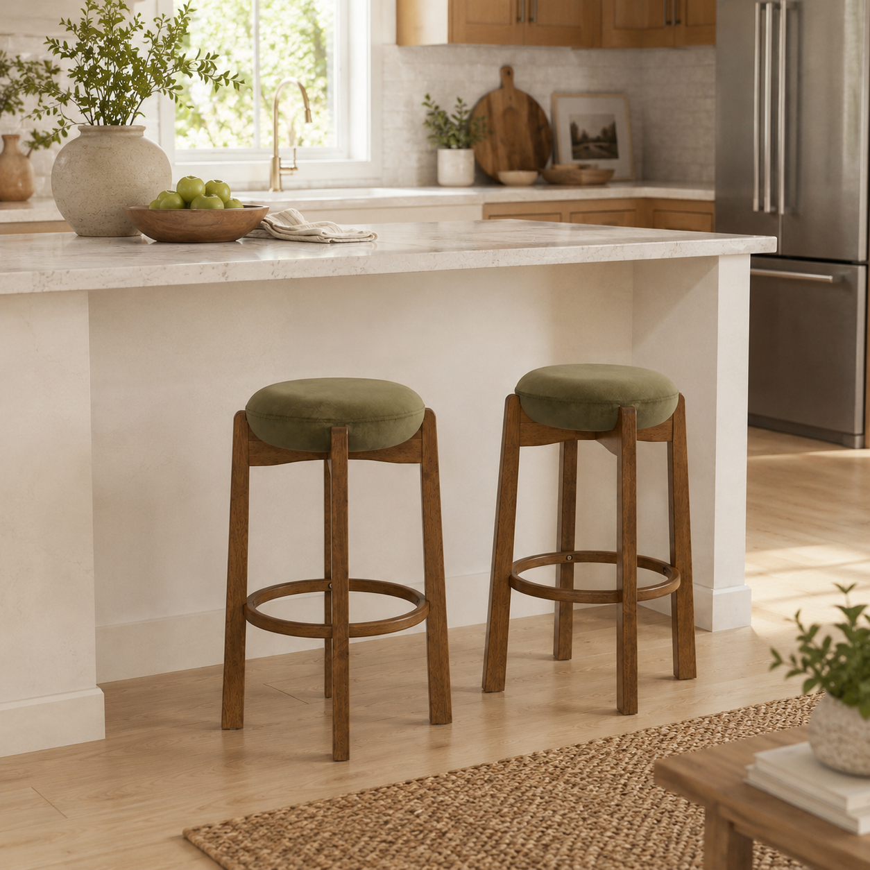Soave 30" Solid Rubberwood Backless Upholstered Bar Height Stools Set of 2