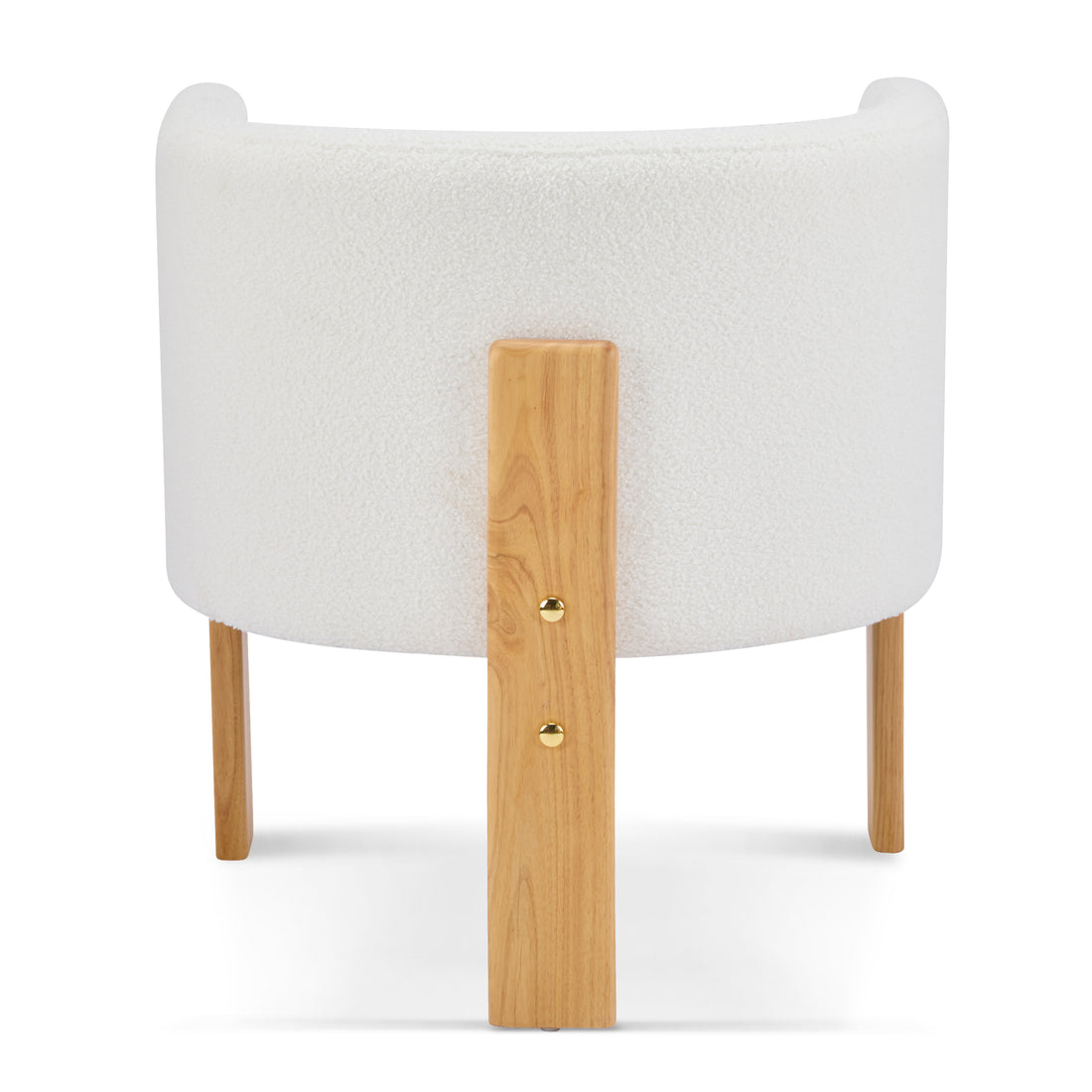 Soca white boucle upholstered dining armchair rear view