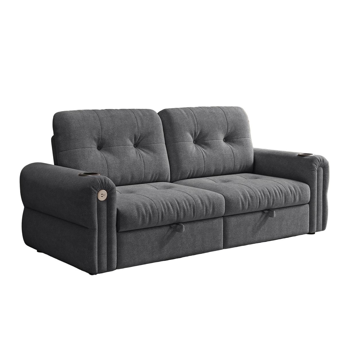 Somerset gray chenille pull-out sofa bed front view on white background