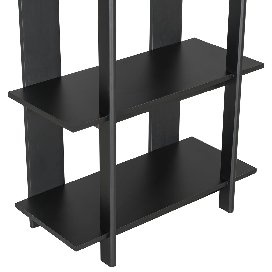 Sonnet black bookcase showing lower open shelf detail