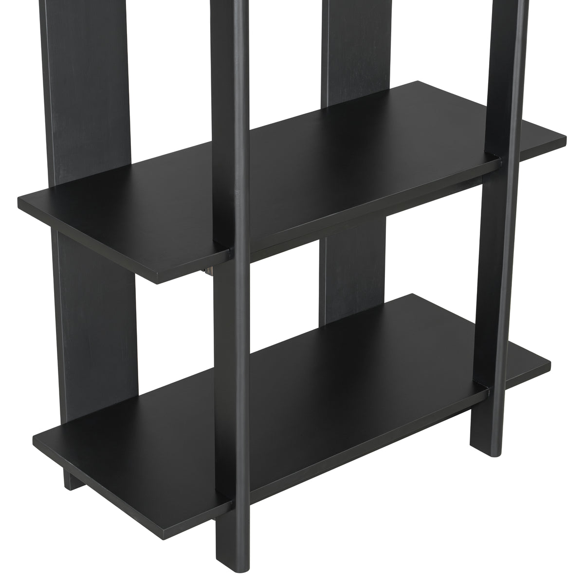 Sonnet black bookcase showing lower open shelf detail