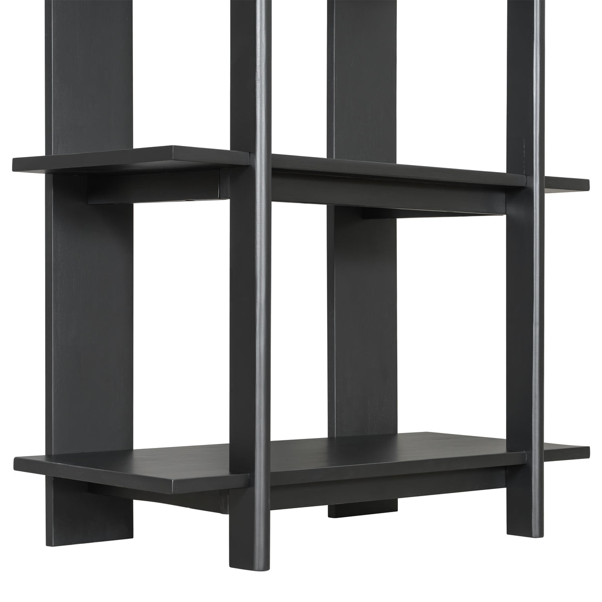 Sonnet black bookcase showing shelf support and frame detail