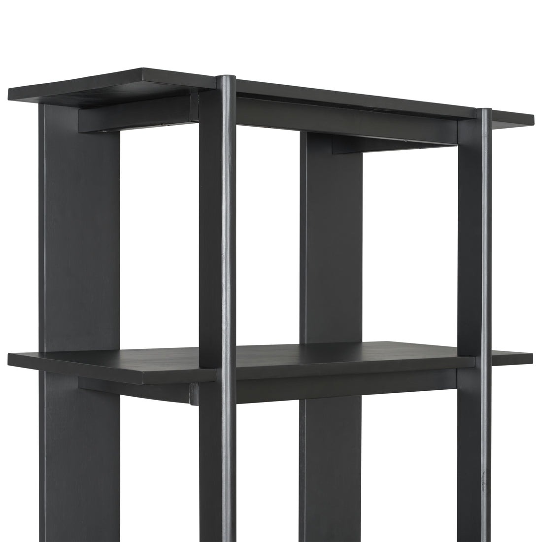 Sonnet black bookcase showing solid acacia wood frame detail