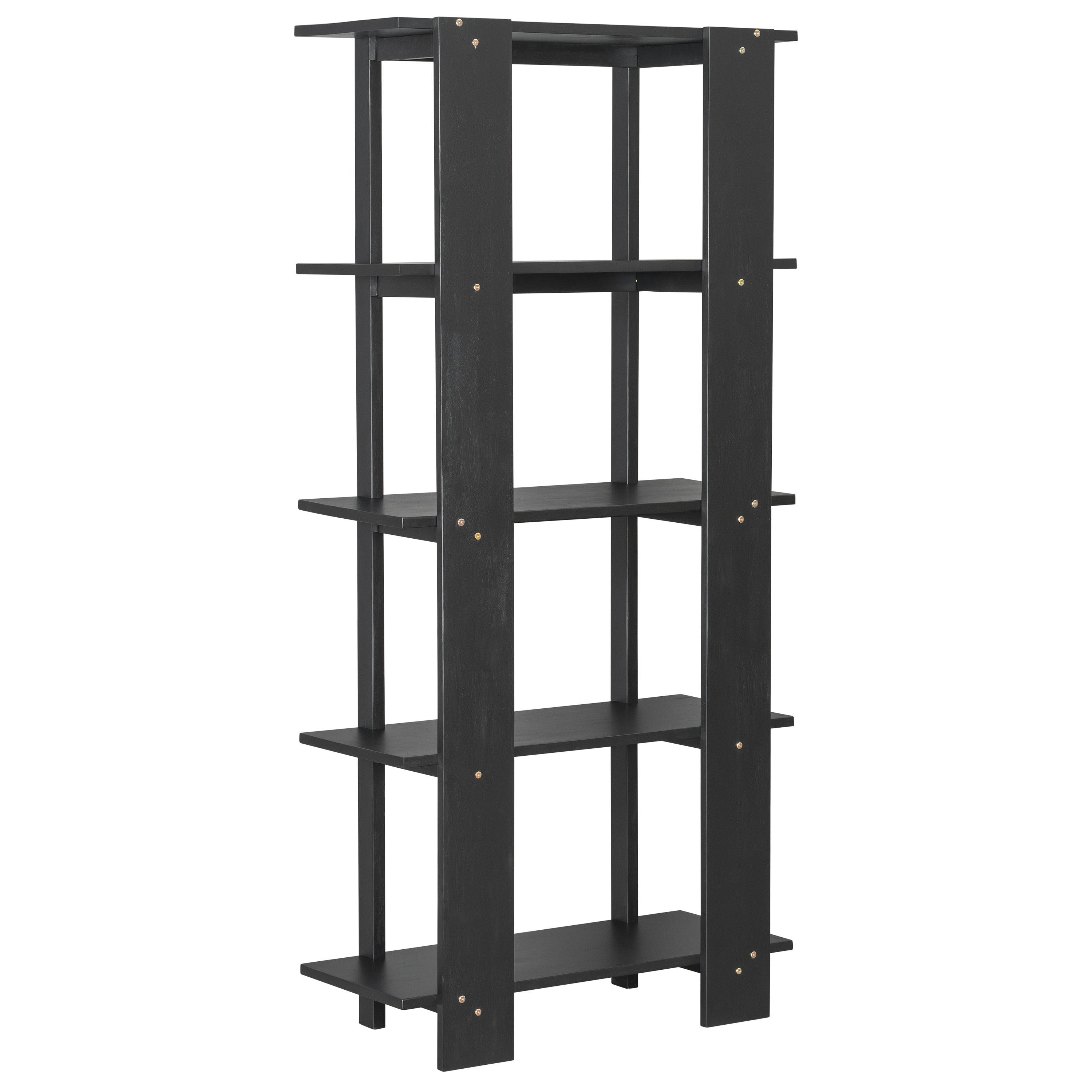 Sonnet black open bookcase showing a straight angled view with evenly spaced open shelves