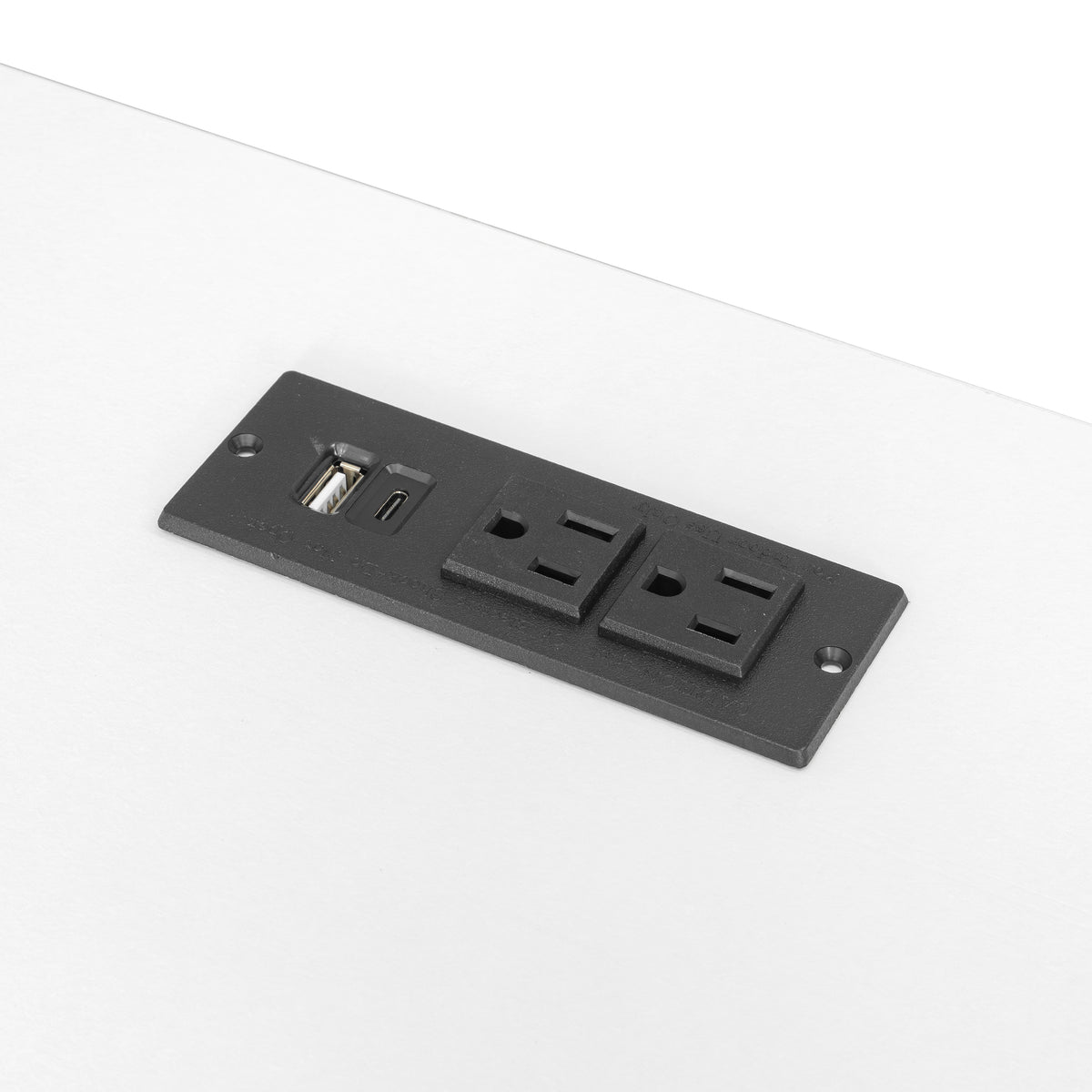 Sorrel full size solid wood loft bed in white with close-up of the built-in charging station