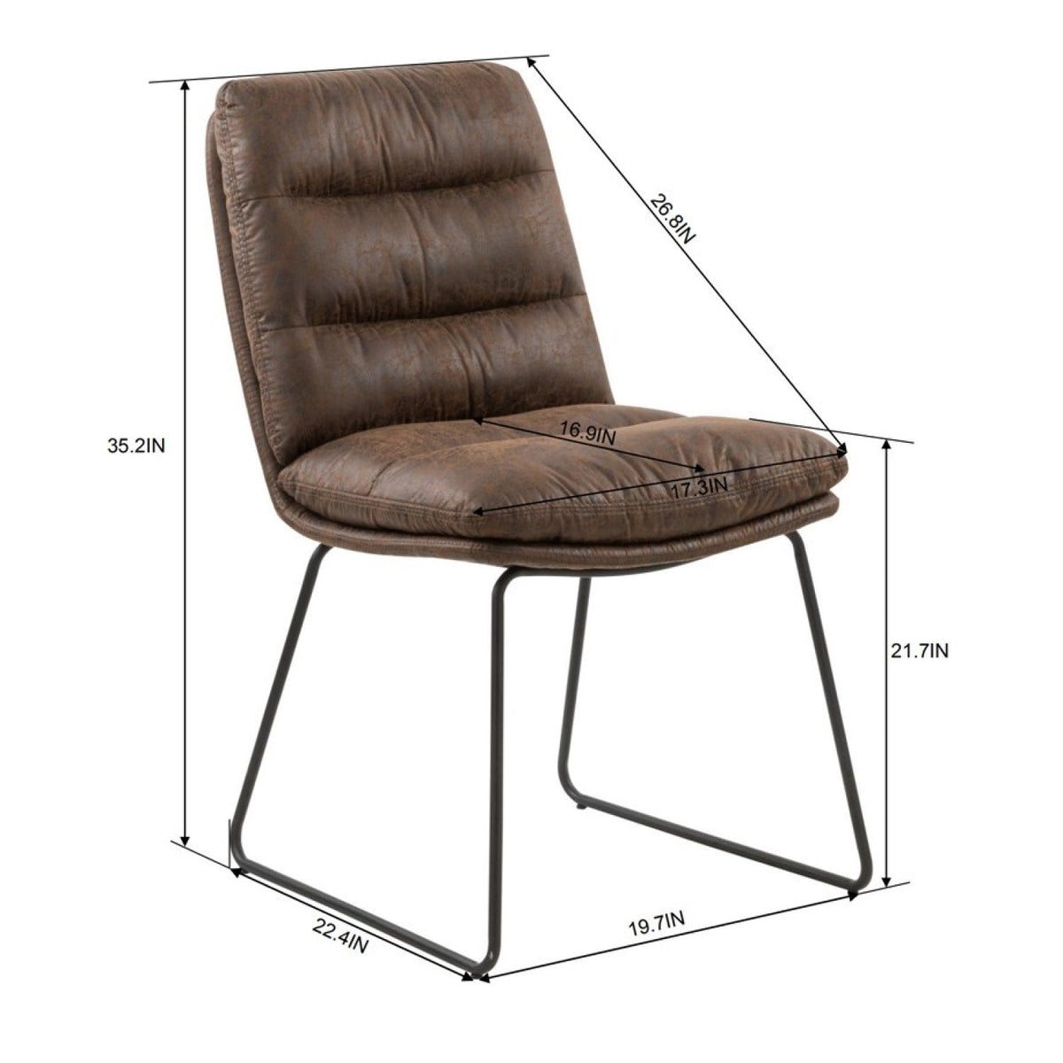Steffen brown dining chair showing dimensions