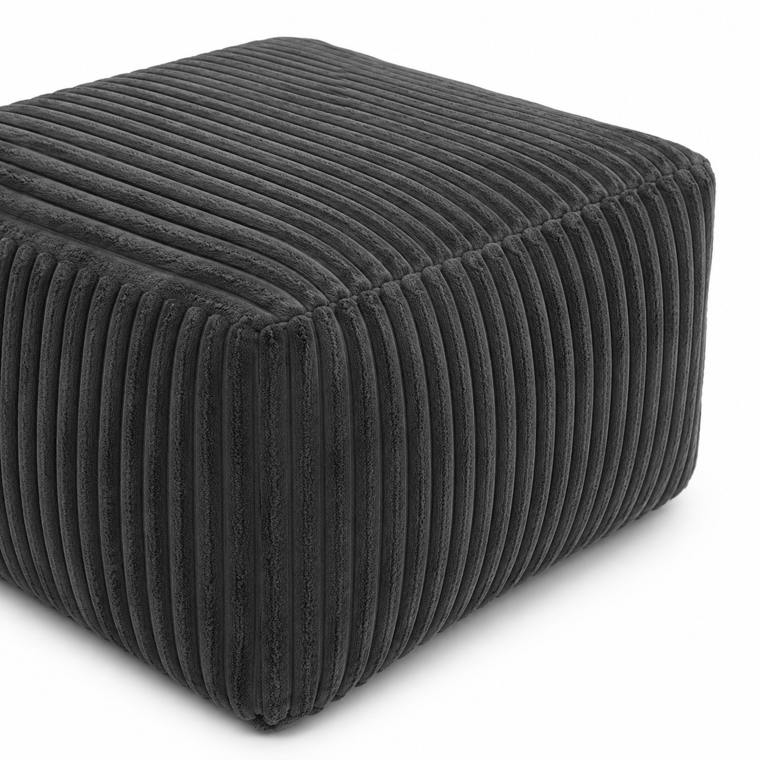 Stonebrook dark grey floor lounger chair showing ottoman upholstery detail
