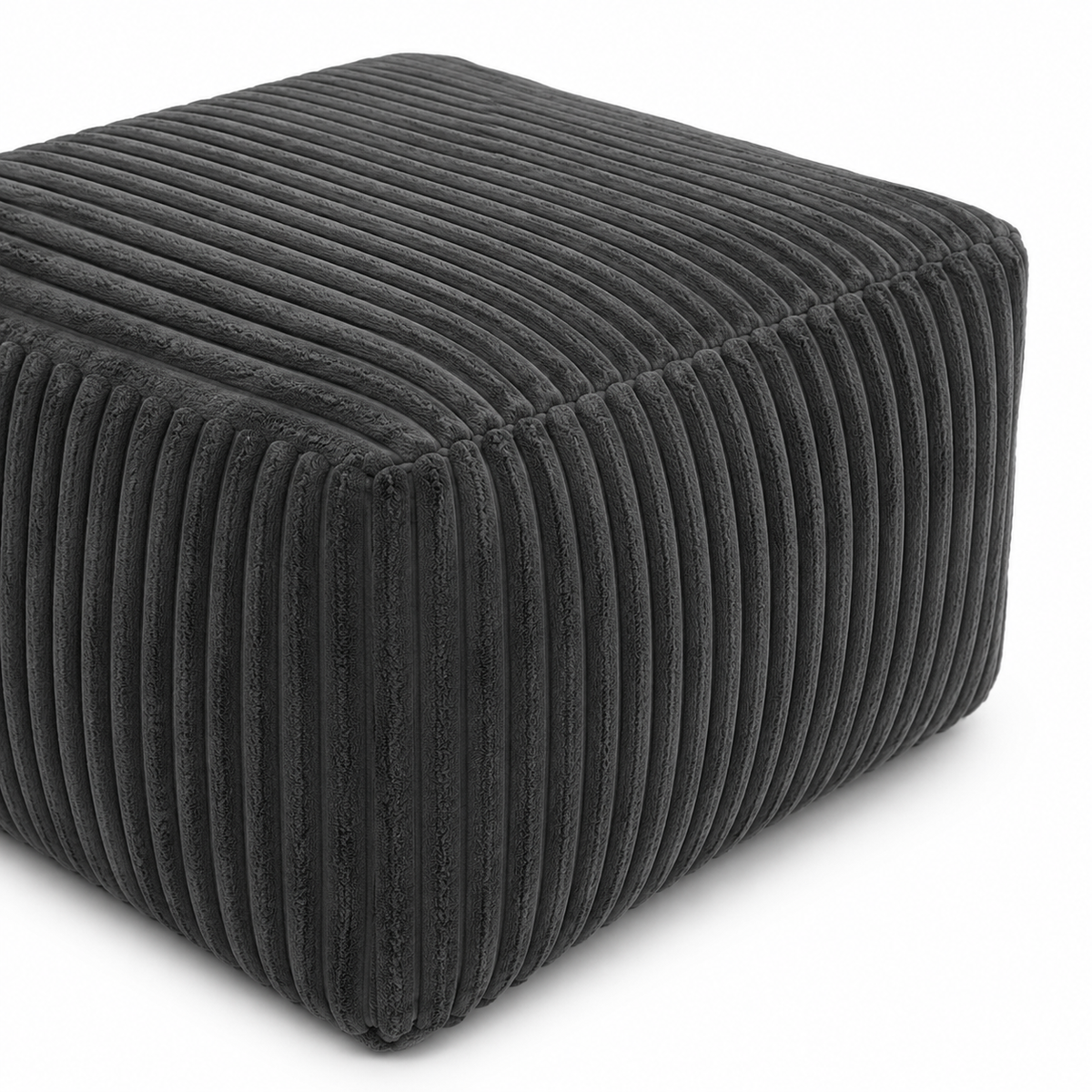 Stonebrook dark grey floor lounger chair showing ottoman upholstery detail