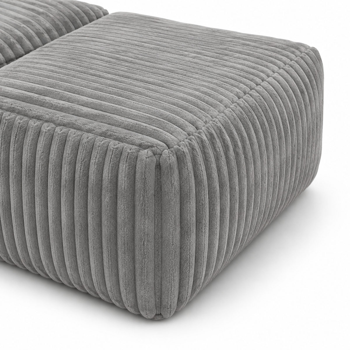 Stonebrook light grey floor lounger chair showing corduroy upholstery detail