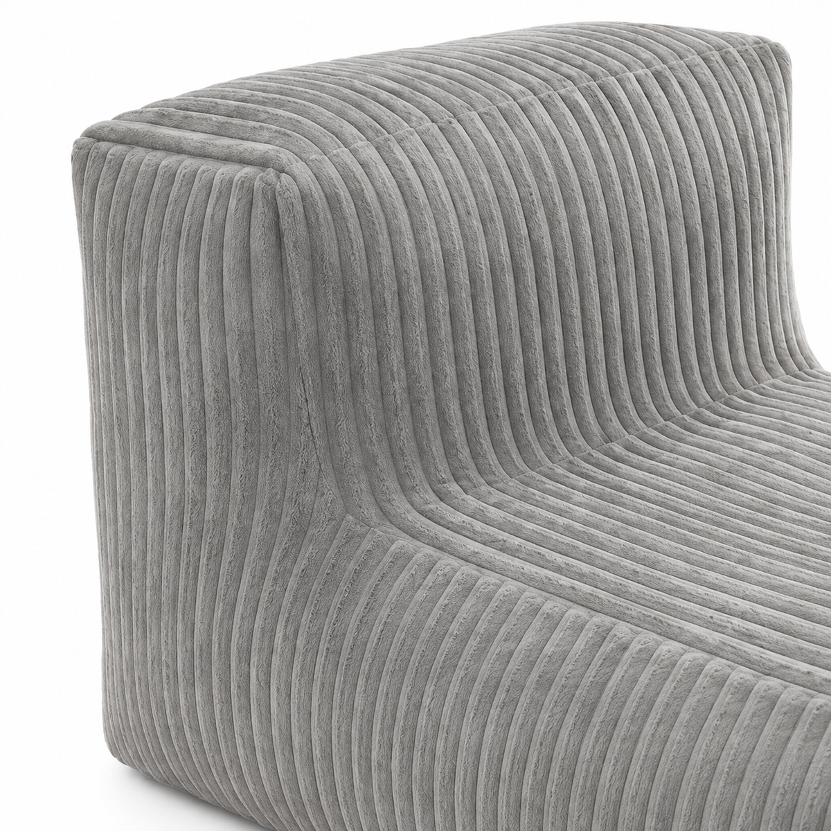 Stonebrook light grey floor lounger chair showing corduroy upholstery detail