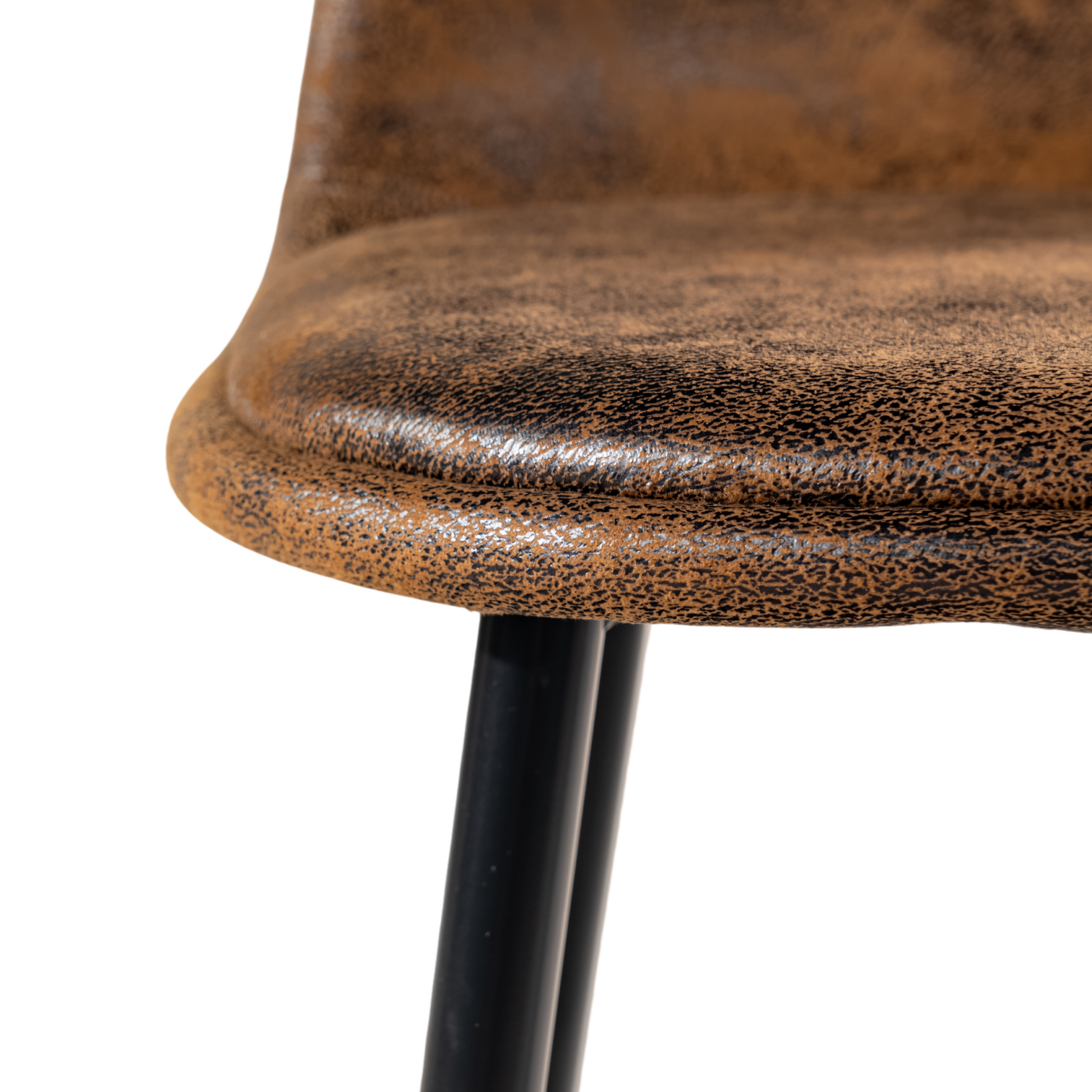 Sunflower suede brown dining chair showing seat and black metal leg connection detail
