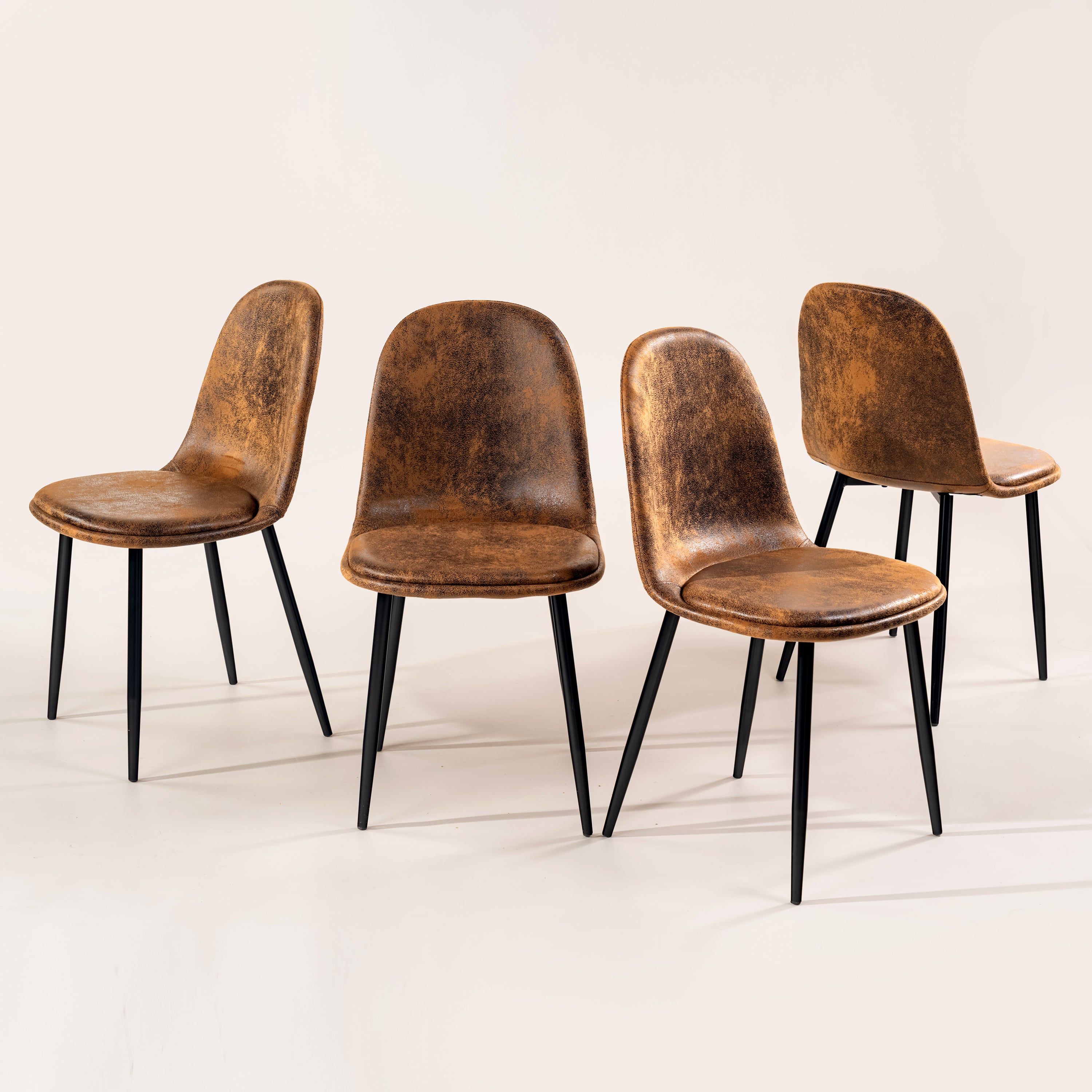 Sunflower suede brown dining chairs set of 4 on white background, front angled view