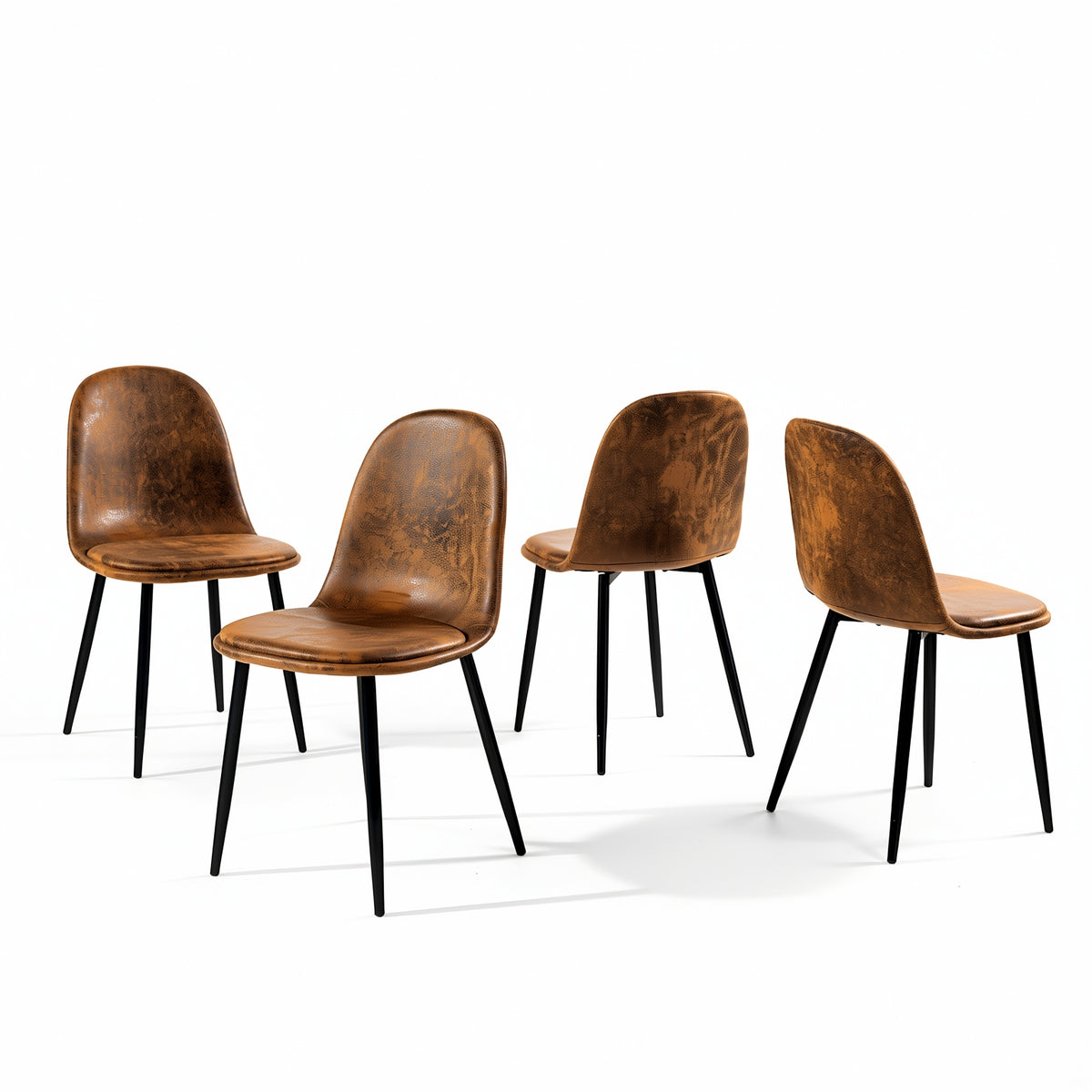 Sunflower suede brown dining chairs set of 4 on white background, rear angled view