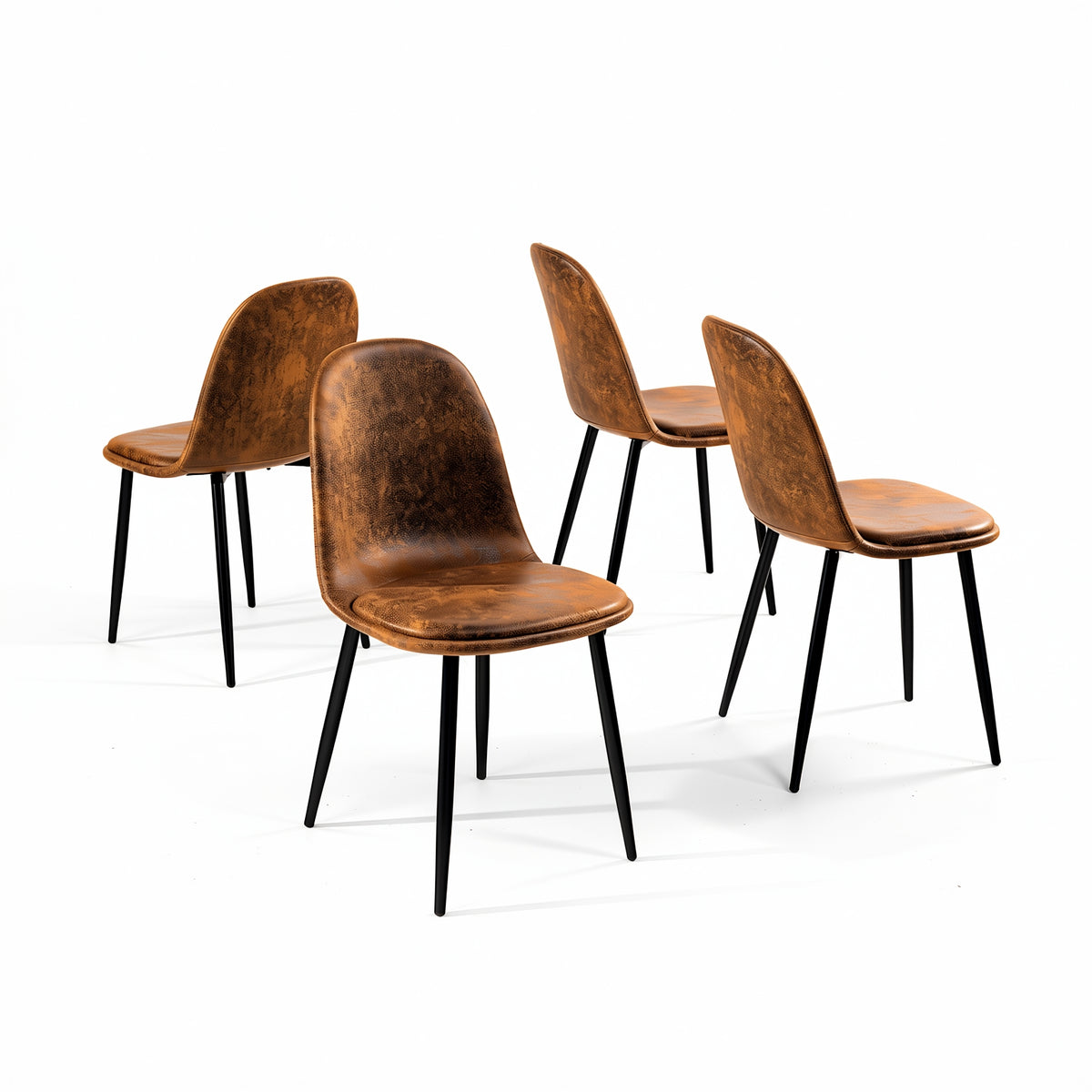 Sunflower suede brown dining chairs set of 4 on white background, side arrangement view