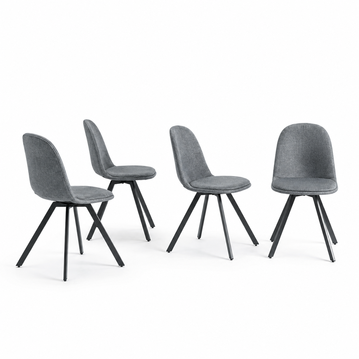 Sunflower grey swivel upholstered dining chairs with spider leg base set of 4 on white background