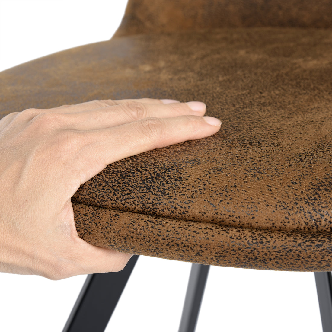 Sunflower suede brown swivel dining chair showing hand-pressed seat cushion detail