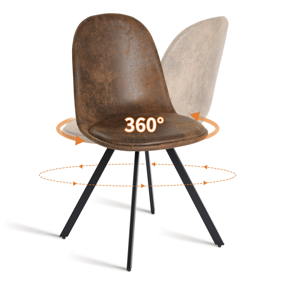 Sunflower suede brown swivel dining chair showing 360-degree swivel function detail