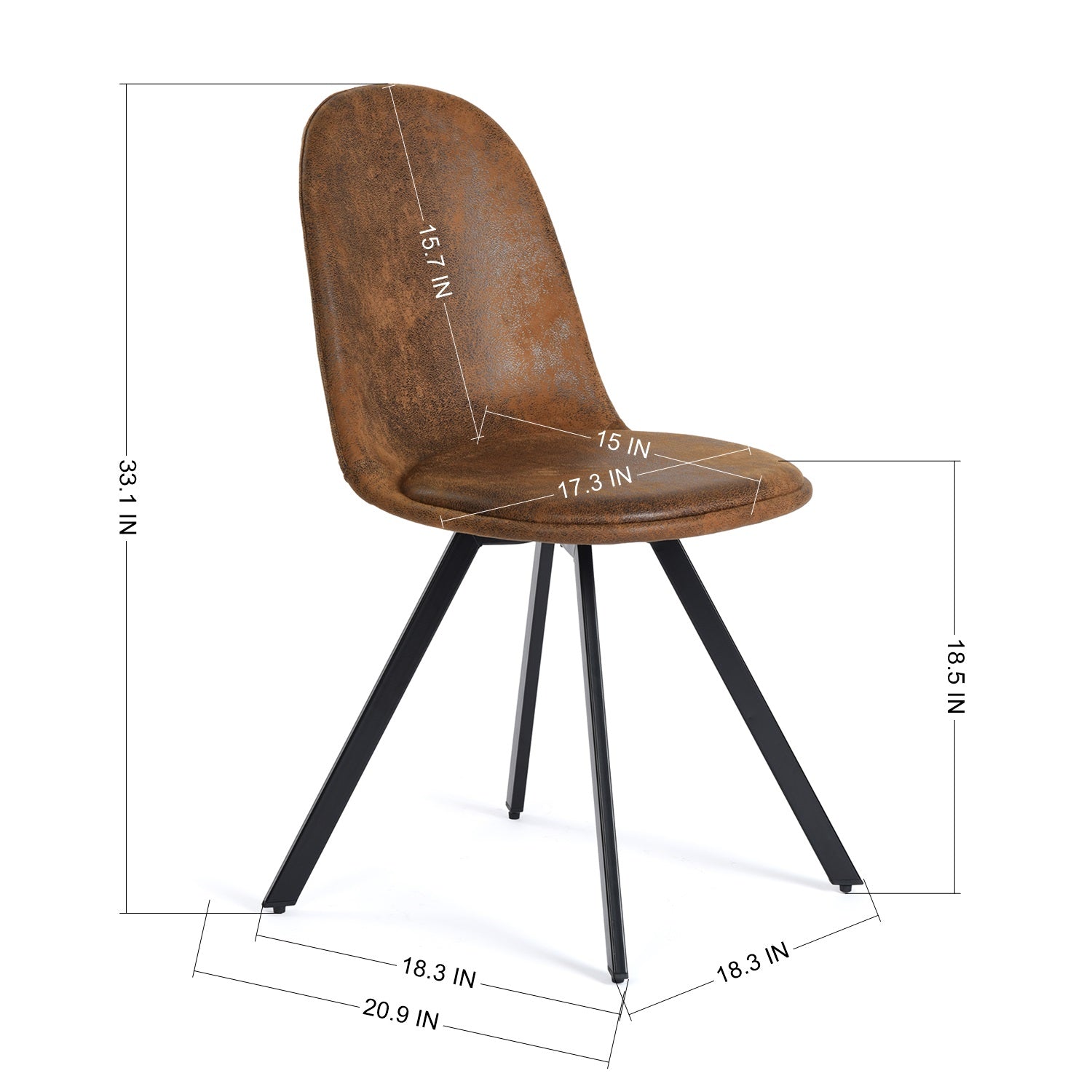 Sunflower suede brown swivel upholstered dining chair showing dimensions