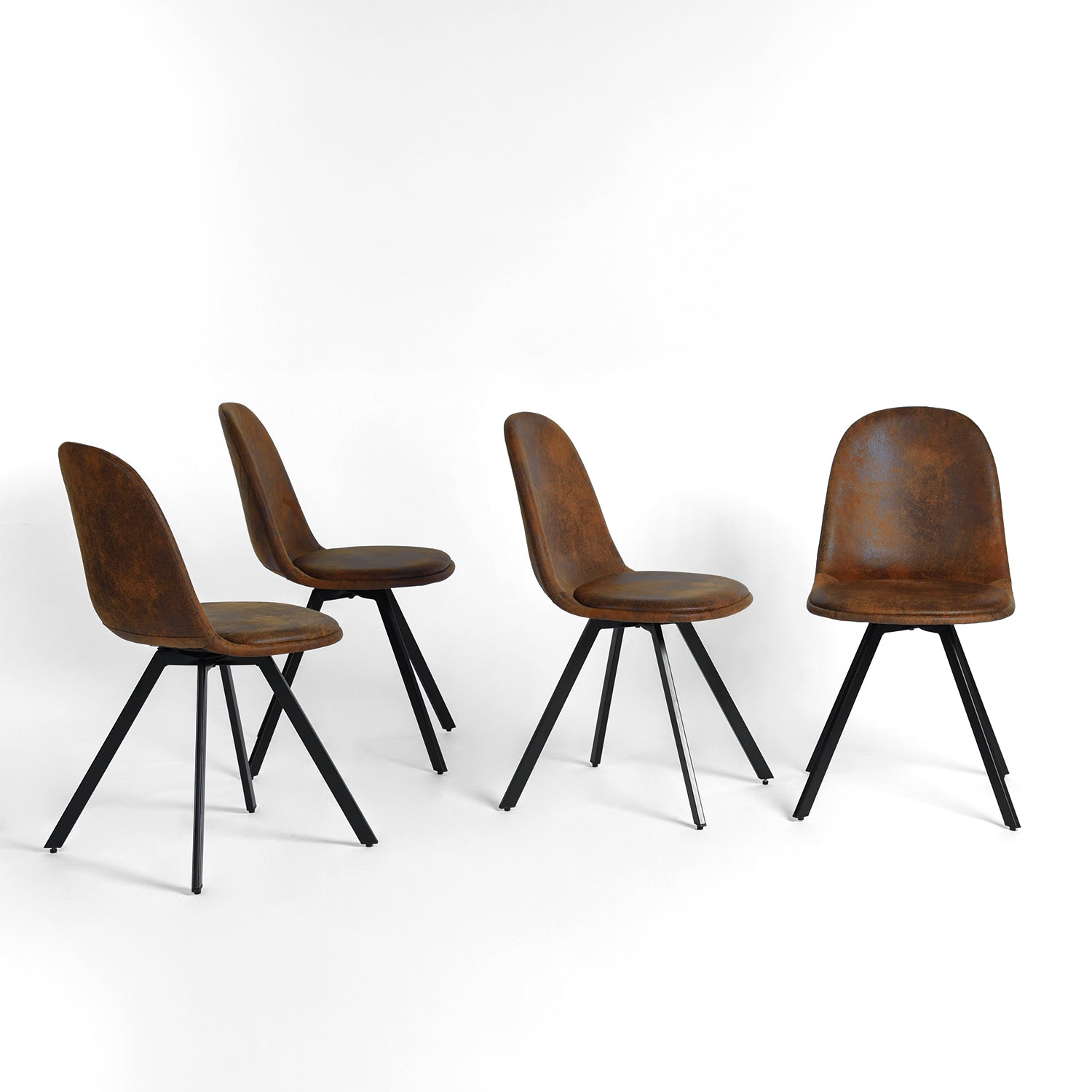 Sunflower suede brown swivel upholstered dining chairs with spider leg base set of 4 on white background