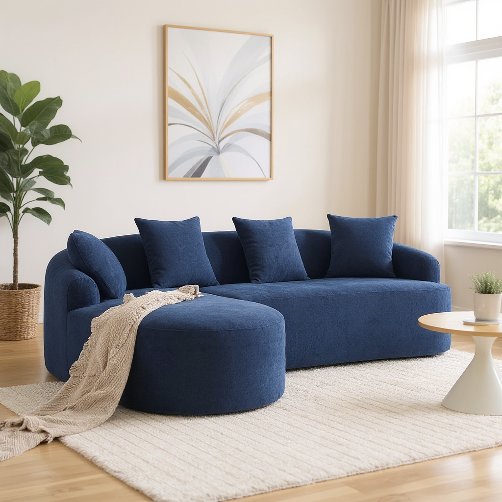 Tacoma navy sectional sofa showing lifestyle living room setup