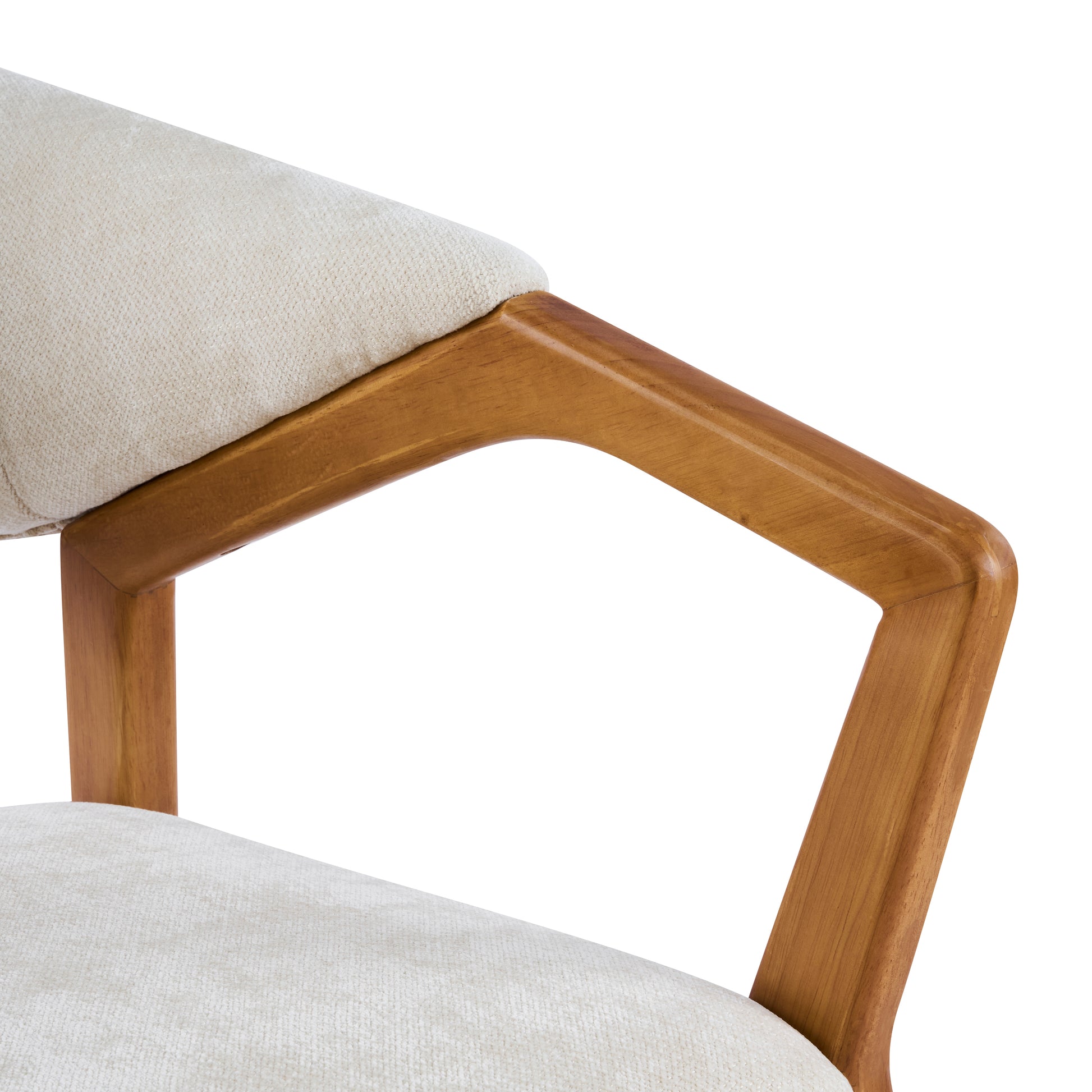 Taupo beige dining chair close-up of the chenille seat cushion and front edge