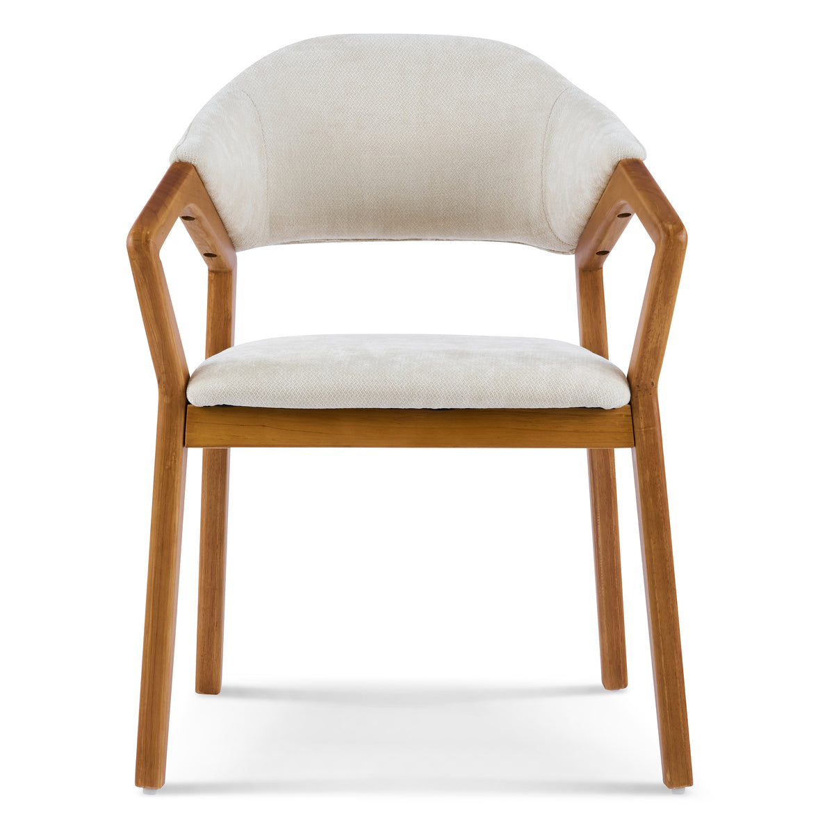 Taupo beige chenille upholstered dining chair straight front view on white background
