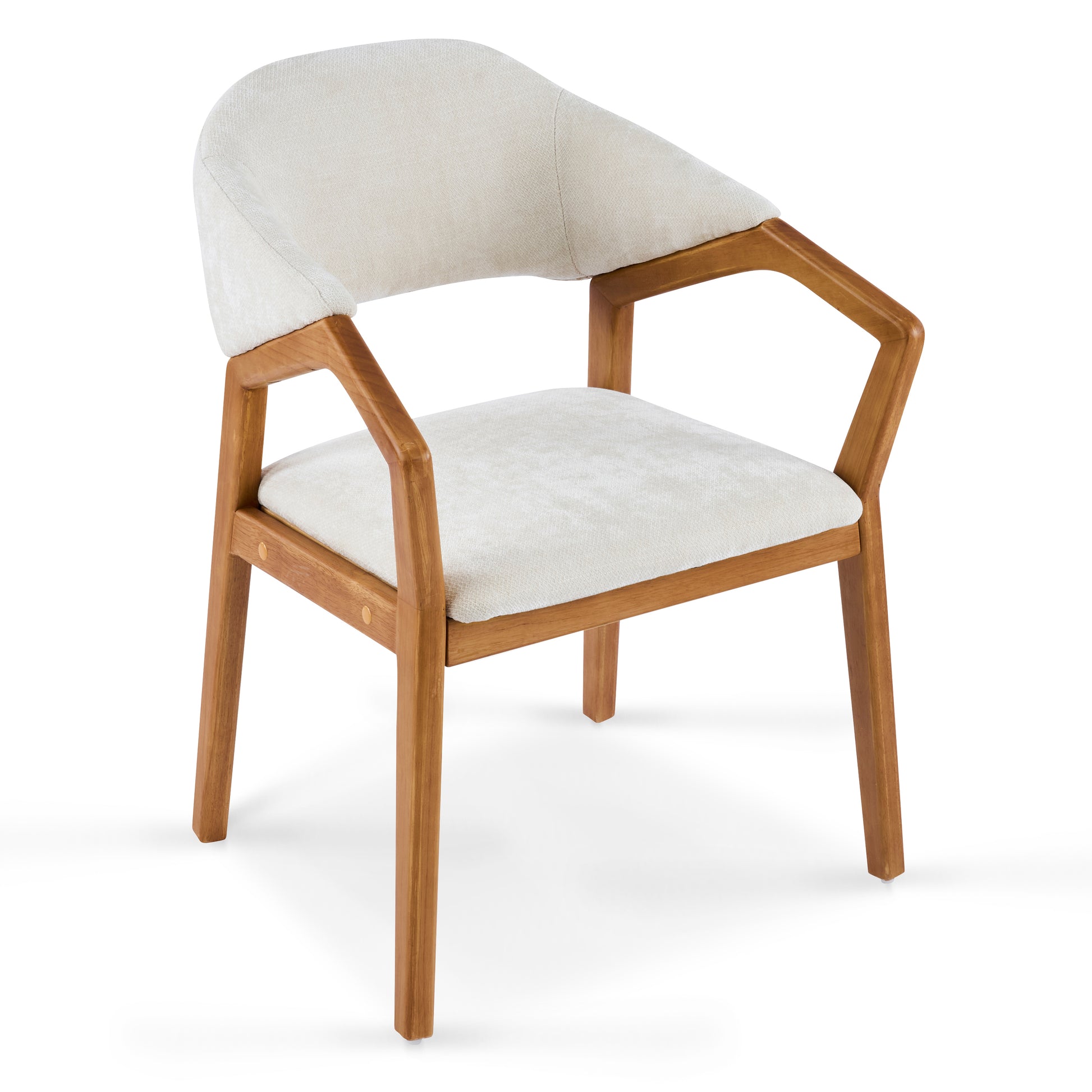 Taupo beige dining chair side view with ergonomic curved backrest on white background