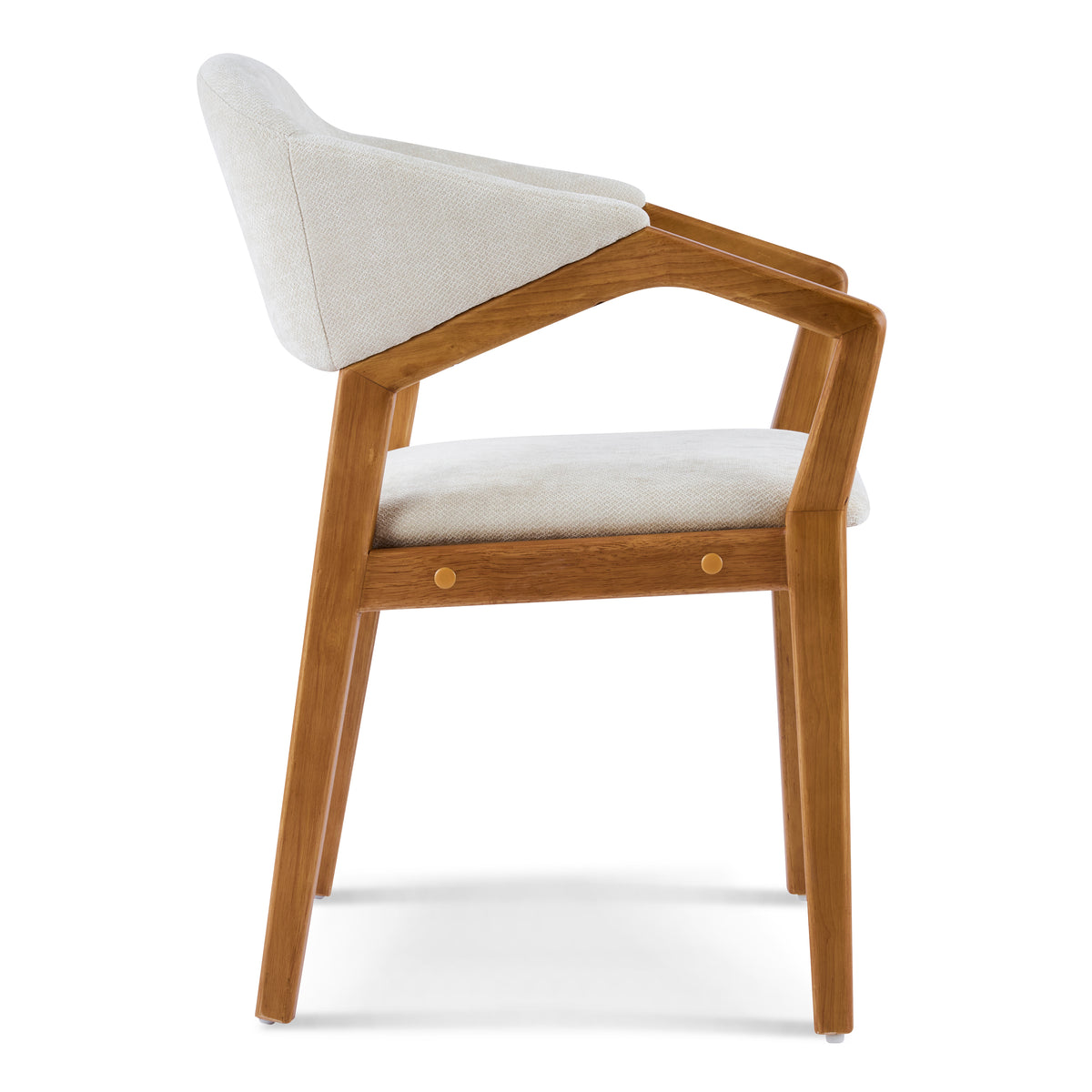 Taupo beige dining chair side view with ergonomic curved backrest on white background