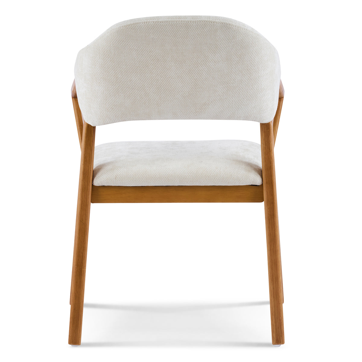 Taupo beige dining chair rear view with ergonomic curved backrest on white background