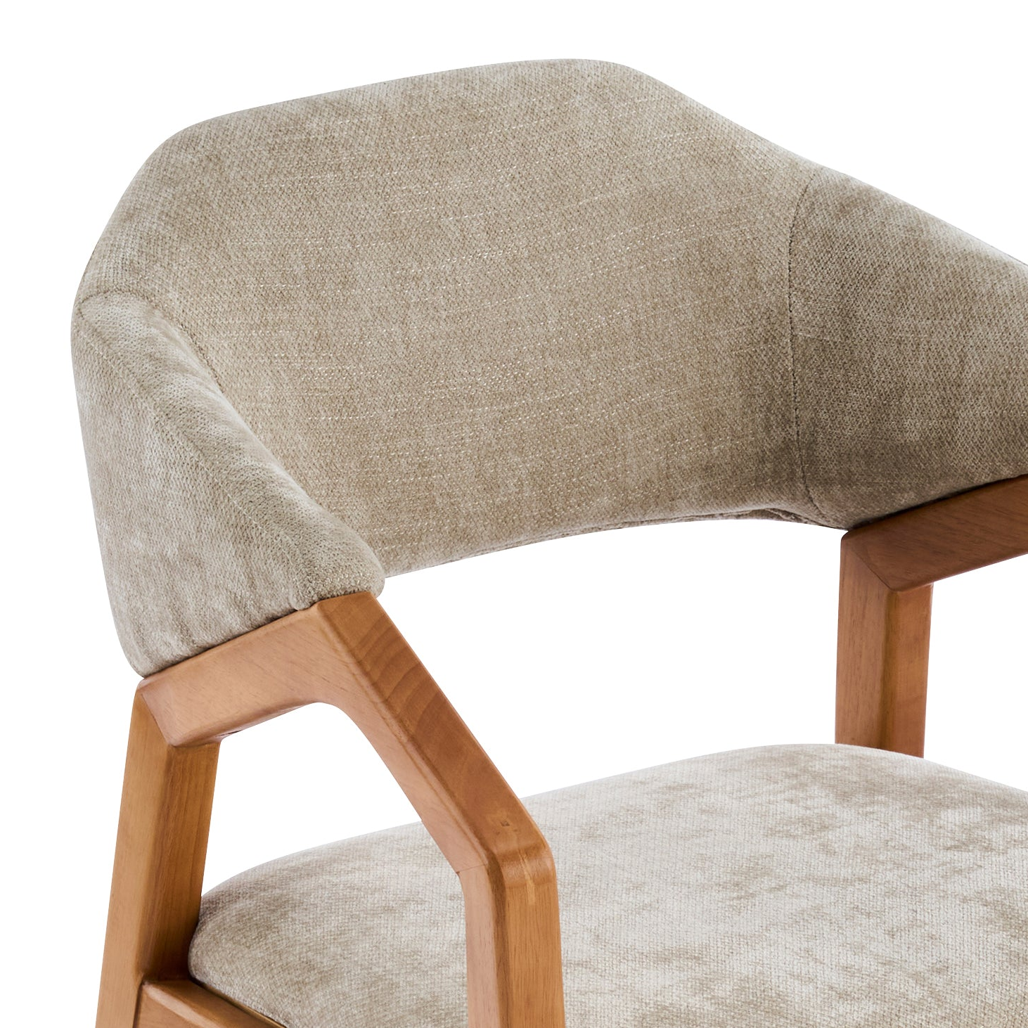 Taupo light oak dining chair close-up of the chenille seat cushion and front edge