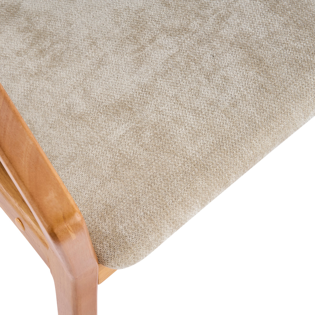 Taupo light oak dining chair close-up of the curved armrest and upholstered backrest