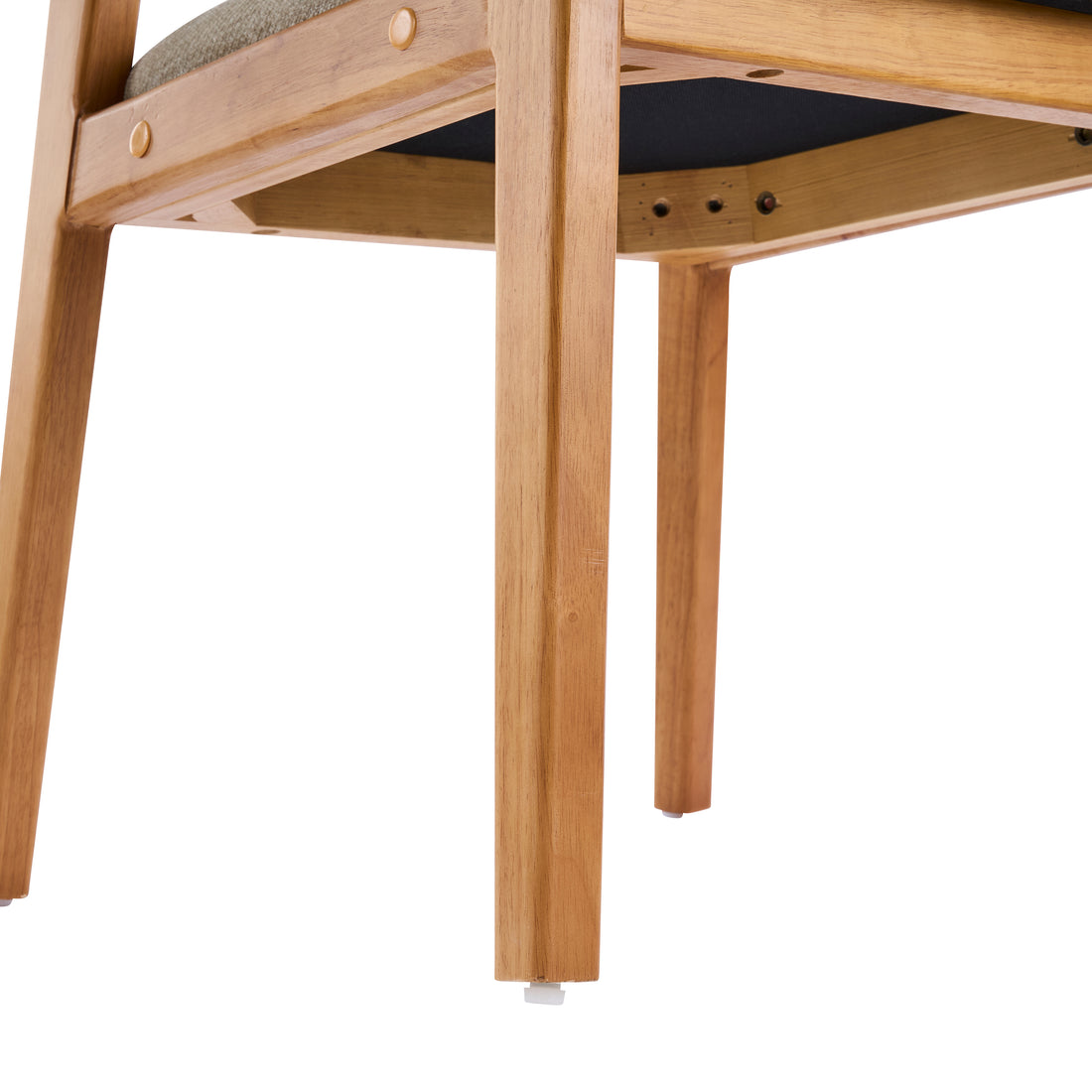 Taupo light oak dining chair close-up of the solid wood leg and frame connection