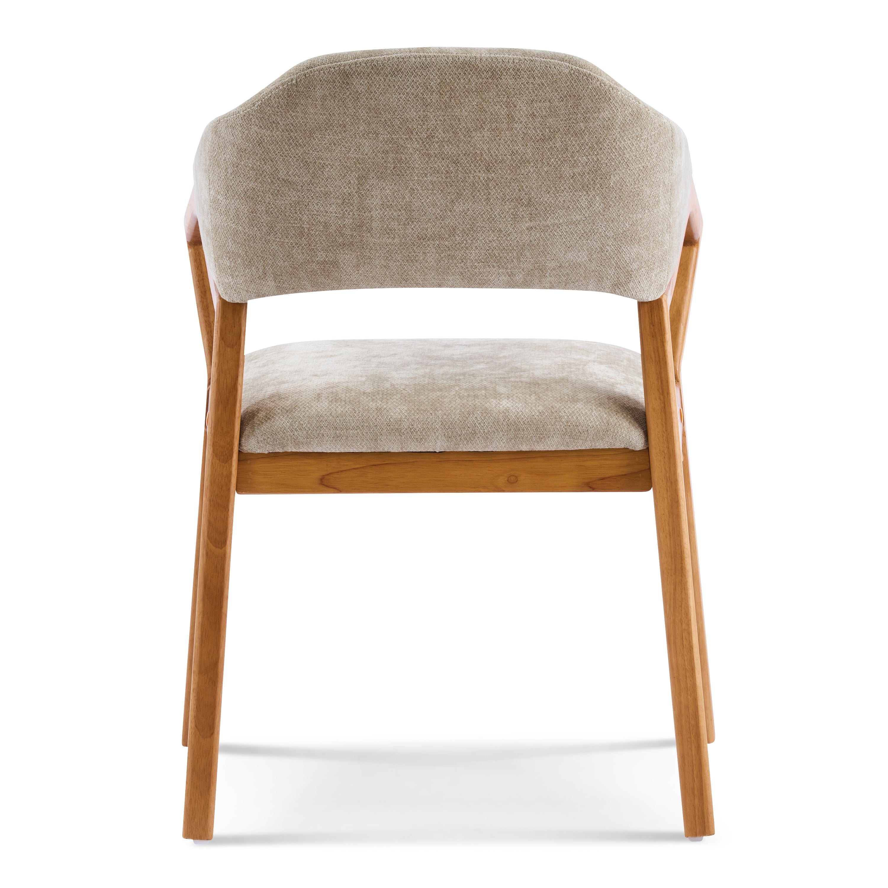 Taupo light oak dining chair rear view with ergonomic curved backrest on white background