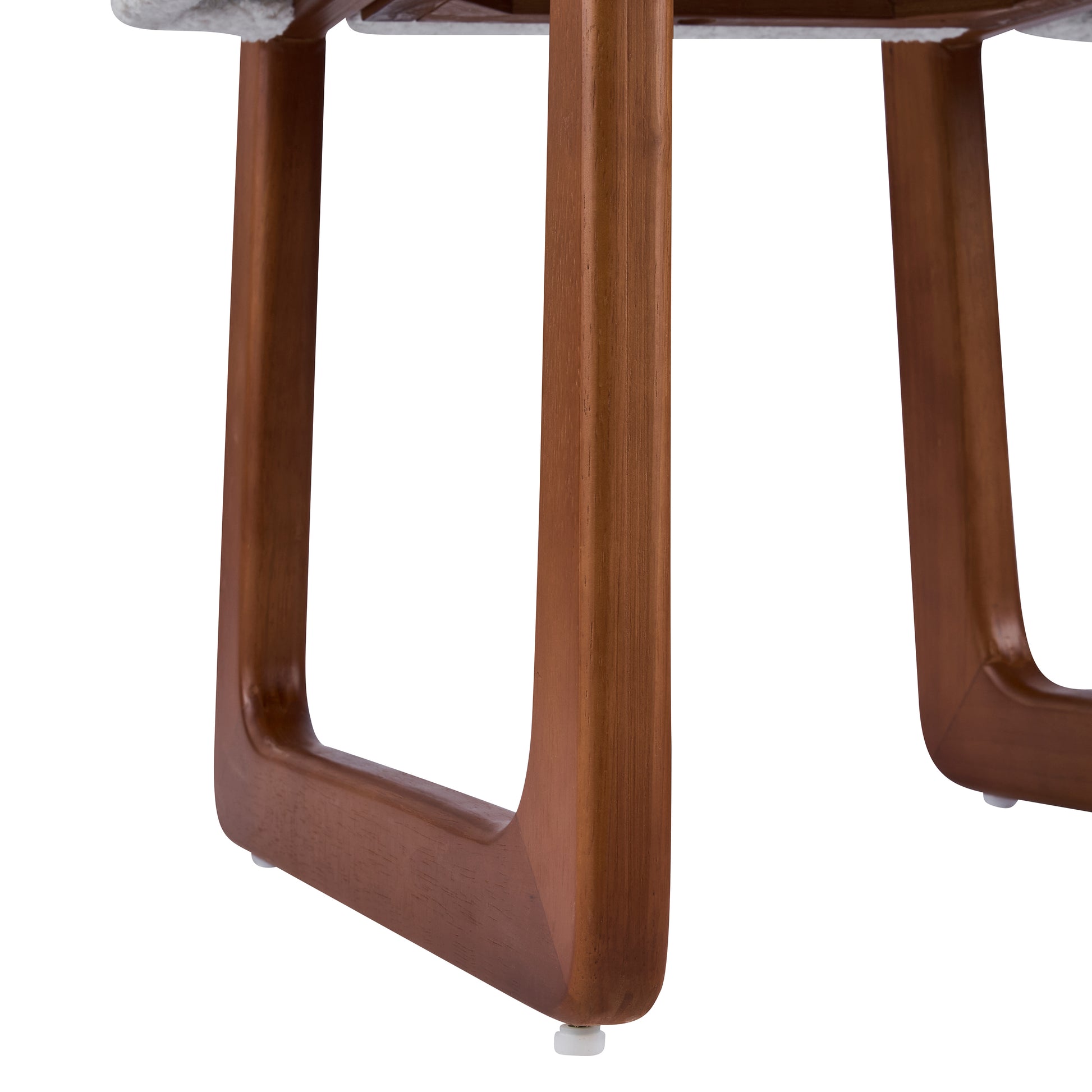 Tekapo white dining chair close-up of the wood sled base and leg frame