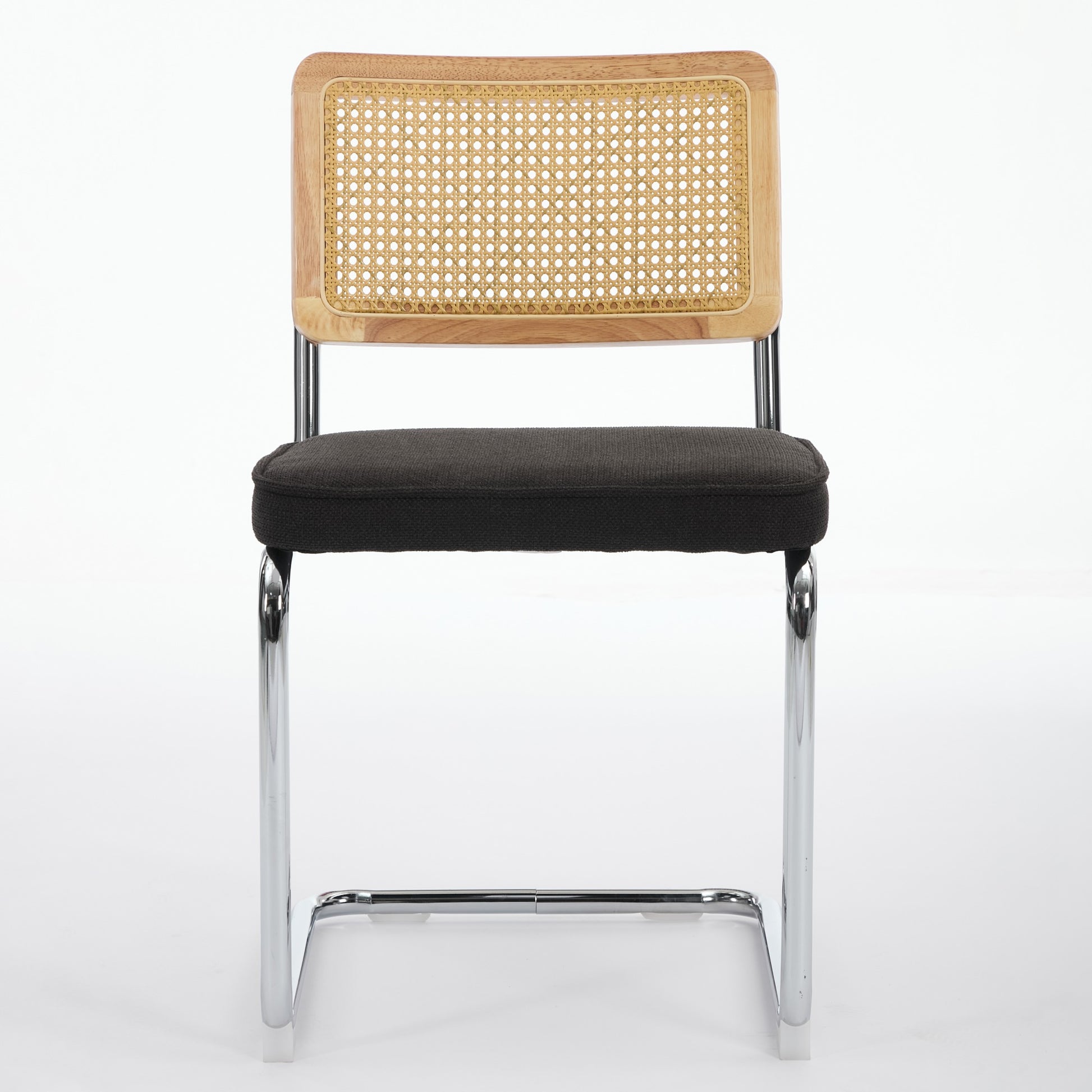 Tigris black velvet cantilever dining chair straight front view on white background