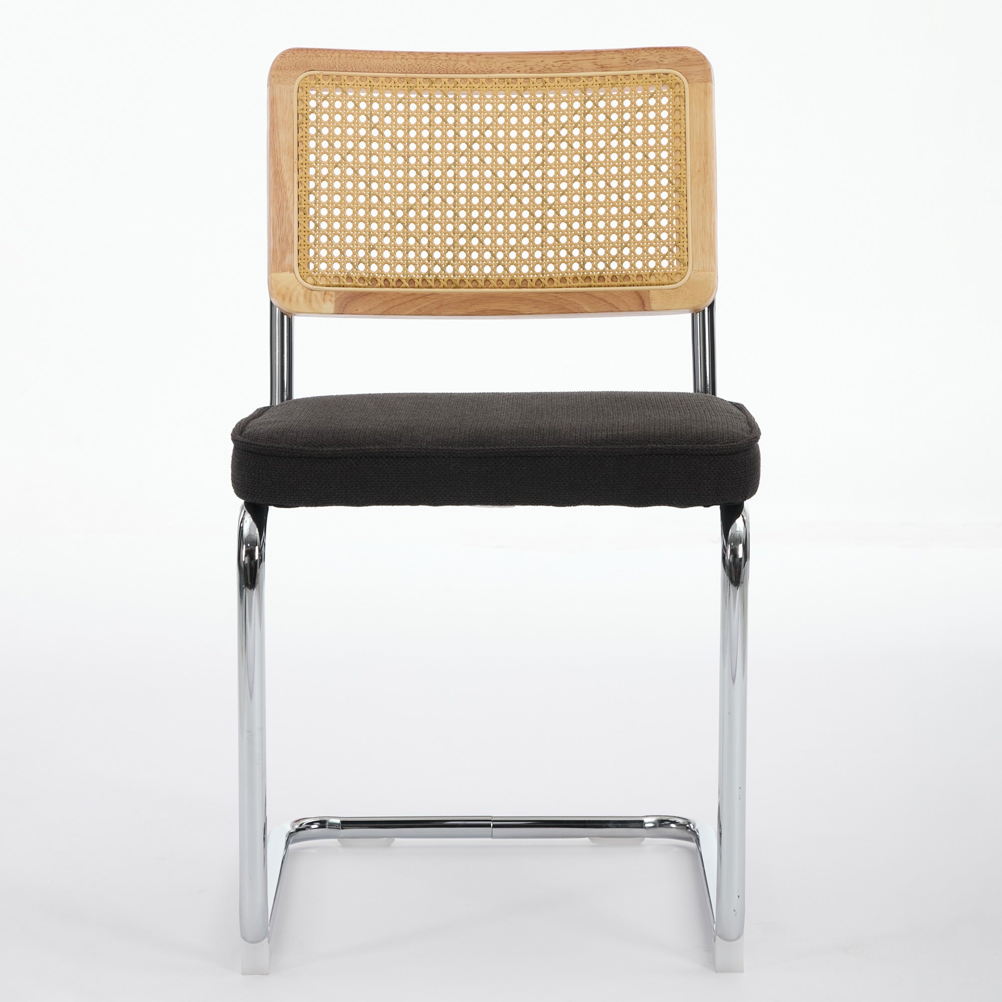 Tigris black velvet cantilever dining chair straight front view on white background