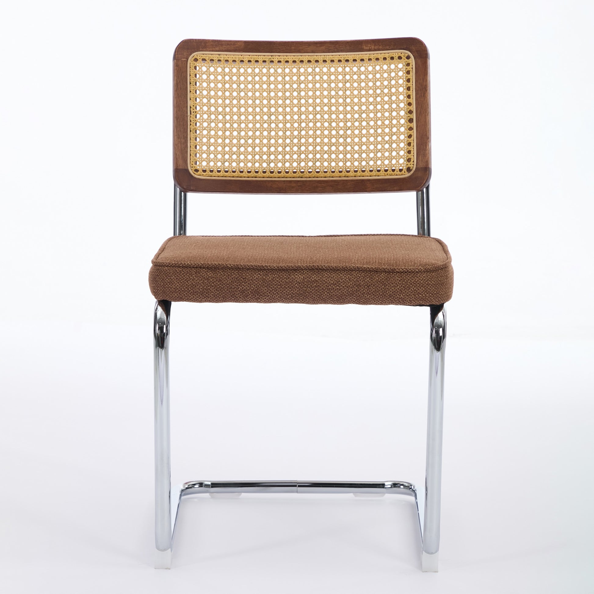 Tigris brown velvet cantilever dining chair straight front view on white background