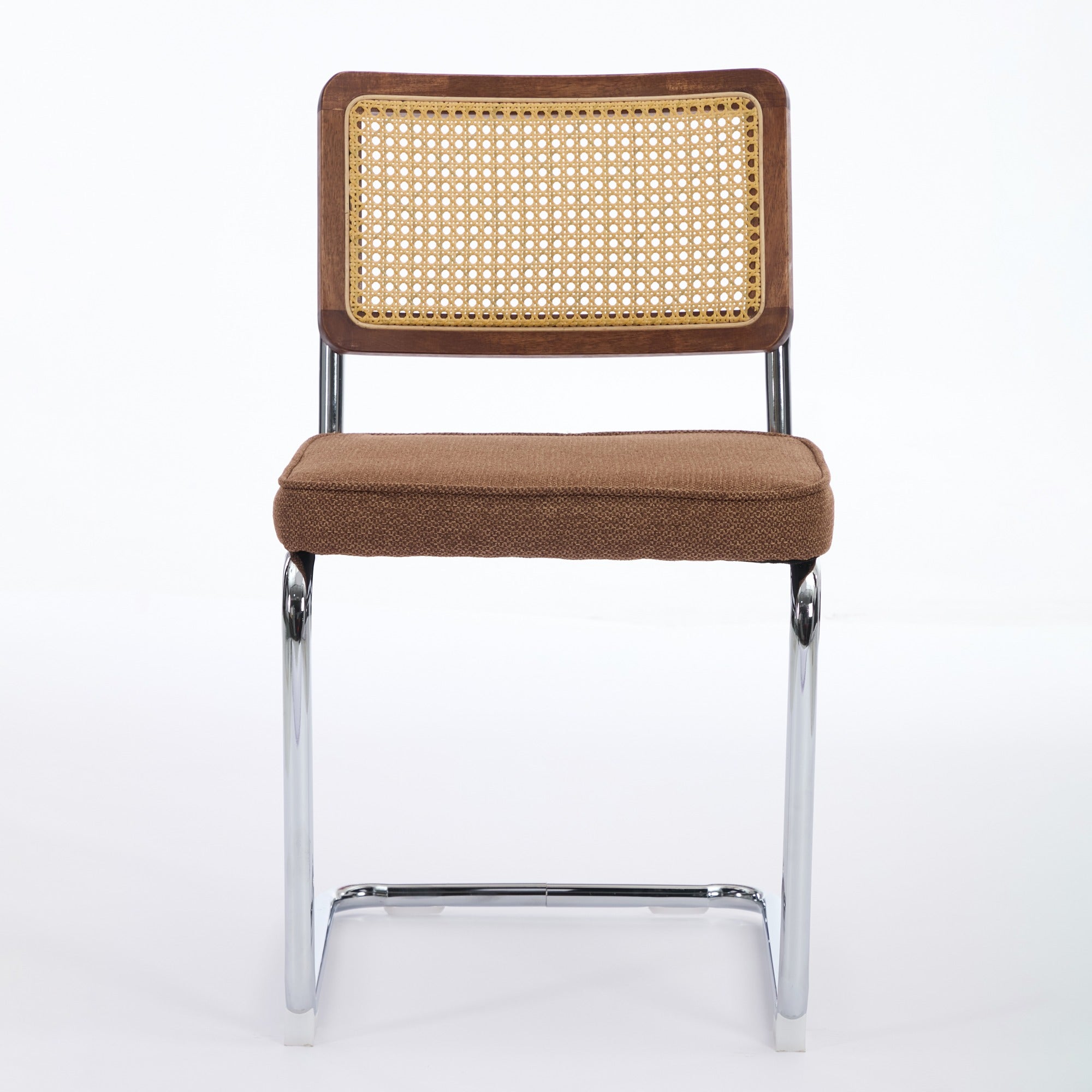 Tigris brown velvet cantilever dining chair straight front view on white background