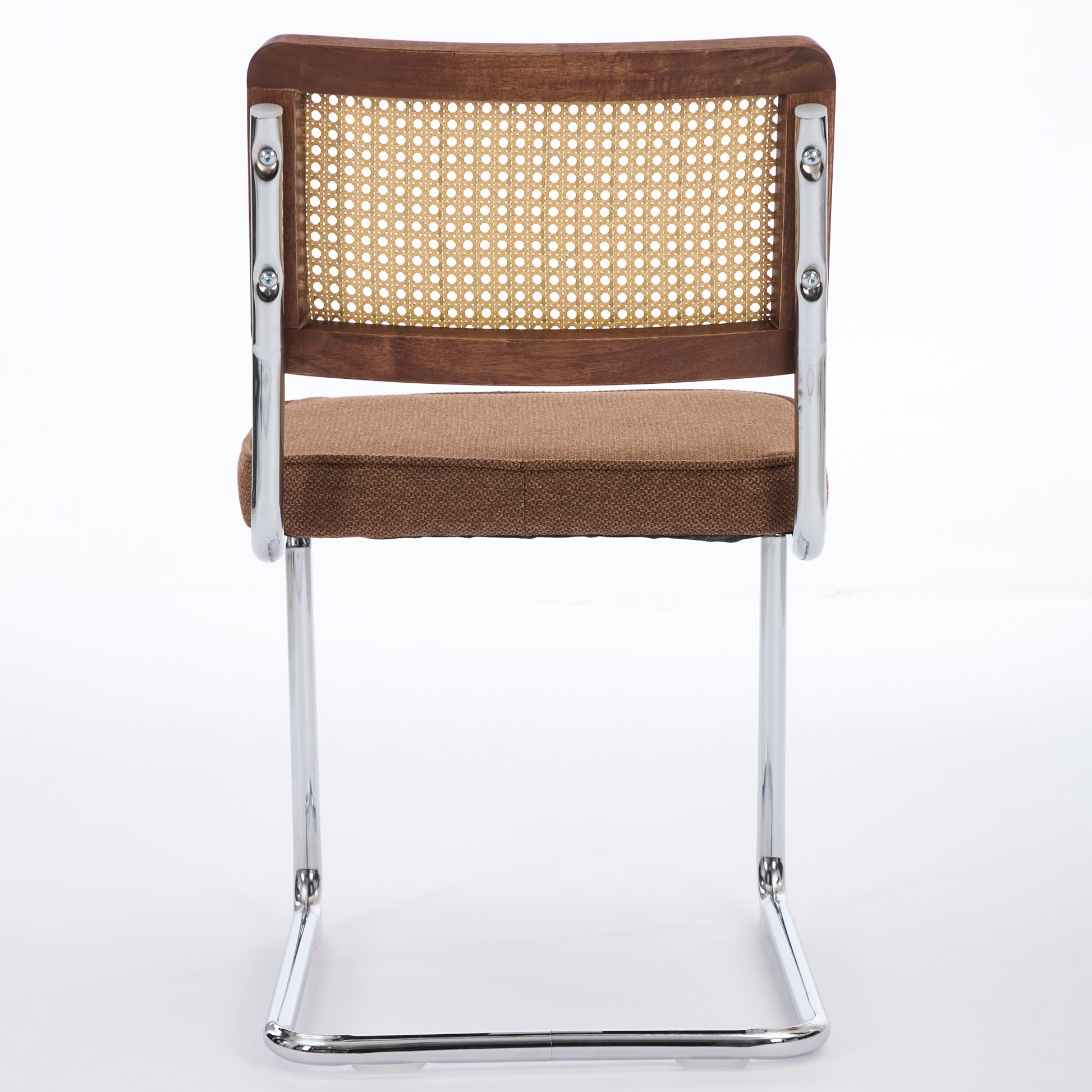 Tigris brown dining chair rear view showing the cane backrest on white background