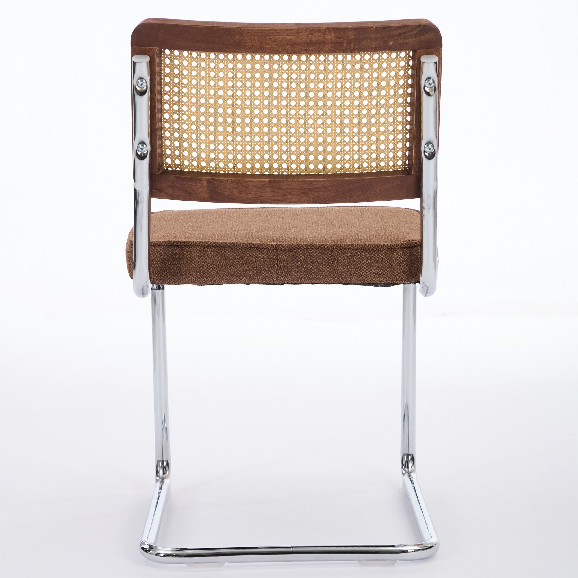 Tigris brown dining chair rear view showing the cane backrest on white background