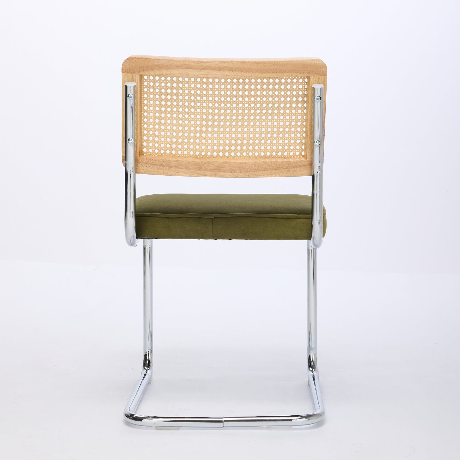 Tigris green dining chair rear view showing the cane backrest on white background