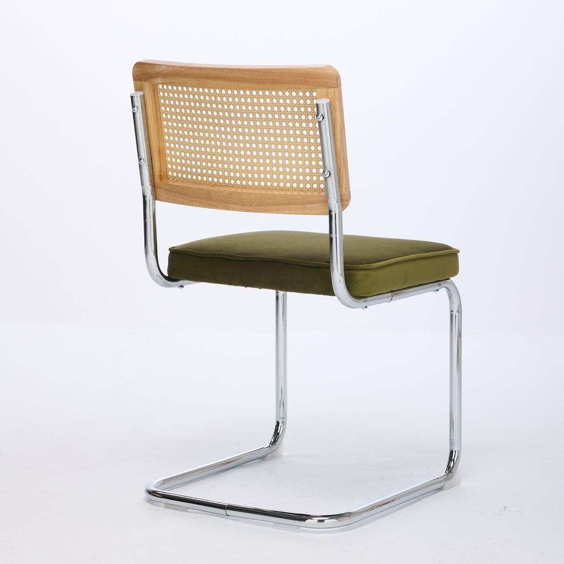 Tigris green dining chair rear view showing the cane backrest on white background