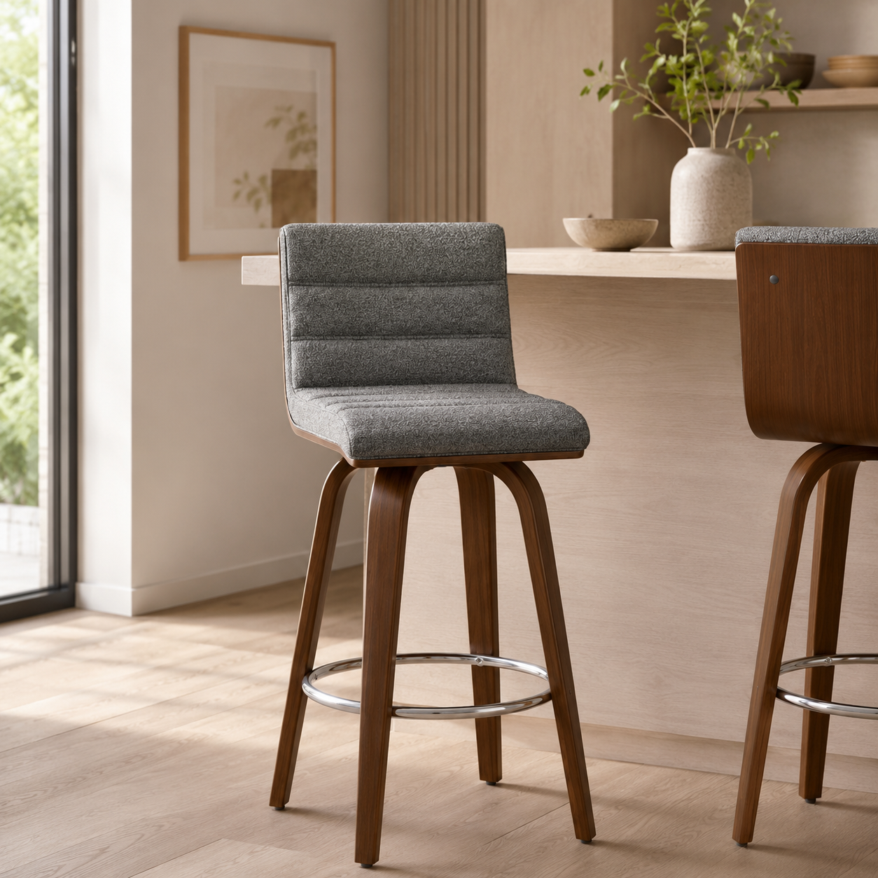 Tokaji 28.5" Mid-Century Linen Upholstered Swivel Bar Stool