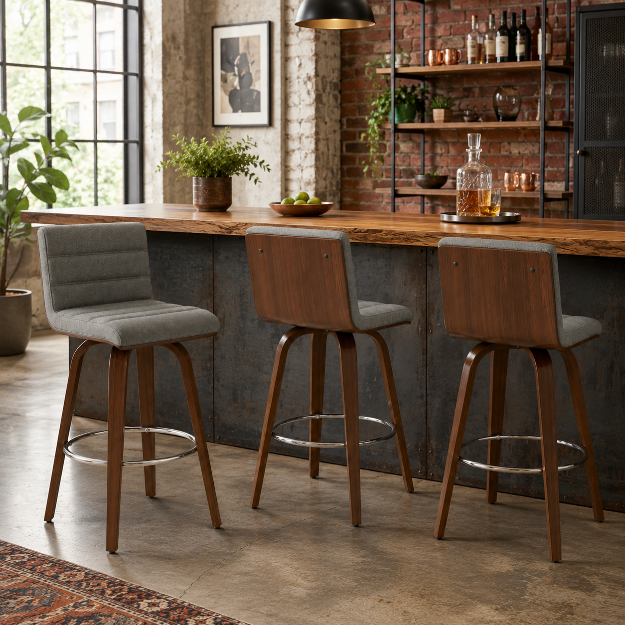 Tokaji 28.5" Mid-Century Linen Upholstered Swivel Bar Stool