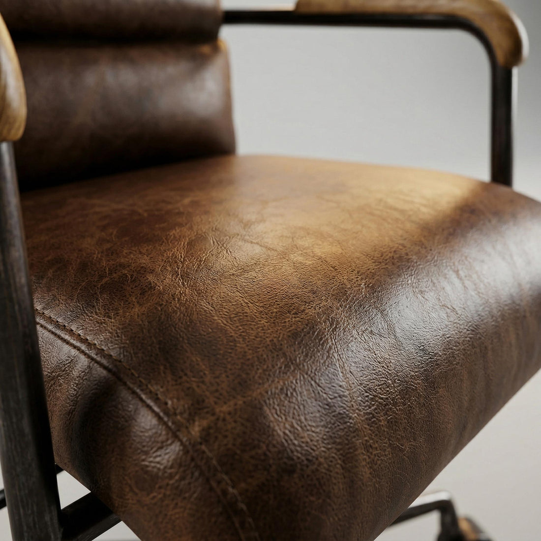 Torin brown office chair showing genuine leather upholstery detail